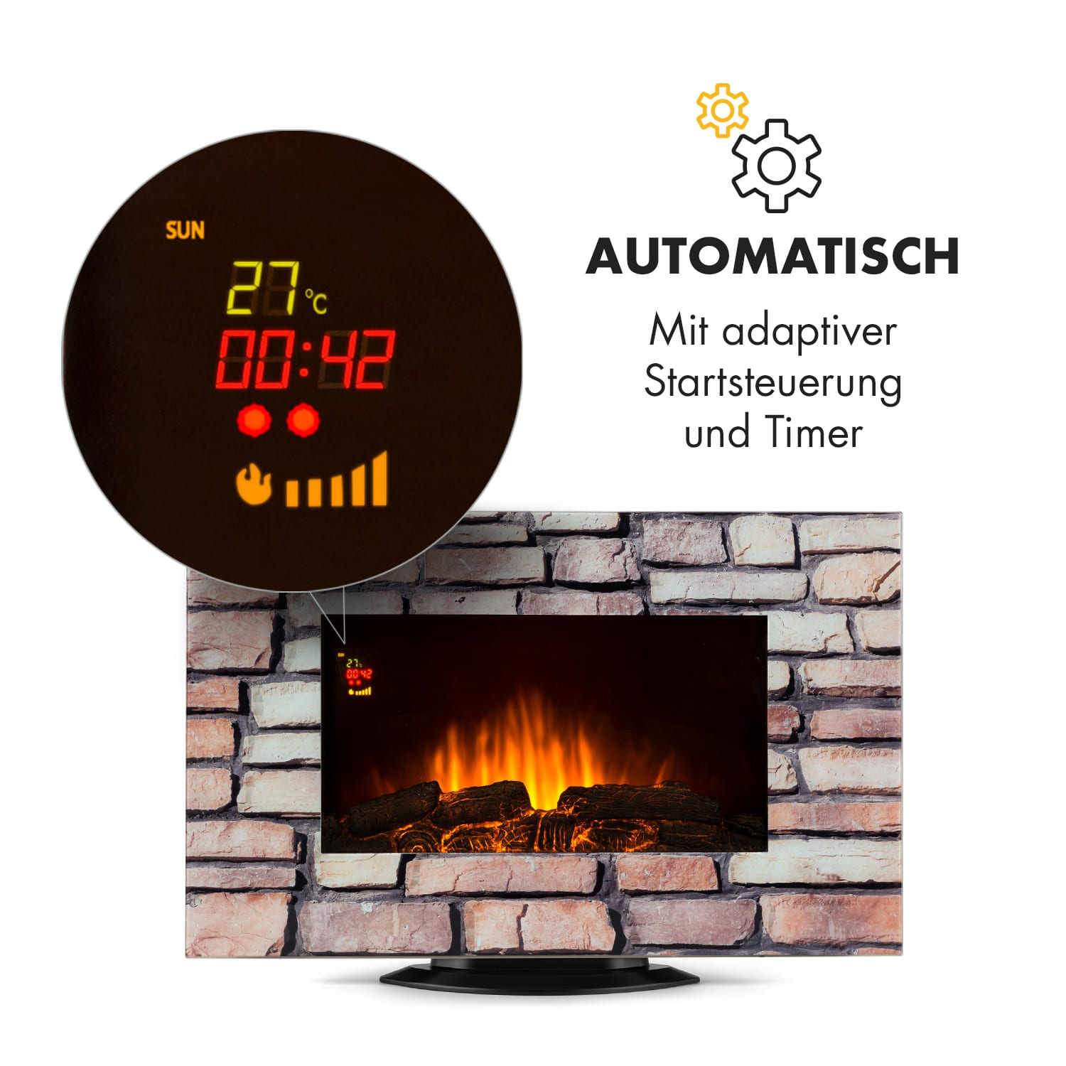 Colmar Elektrischer Kamin Glas 2000W 7 LED-Farben Fernbedienung 