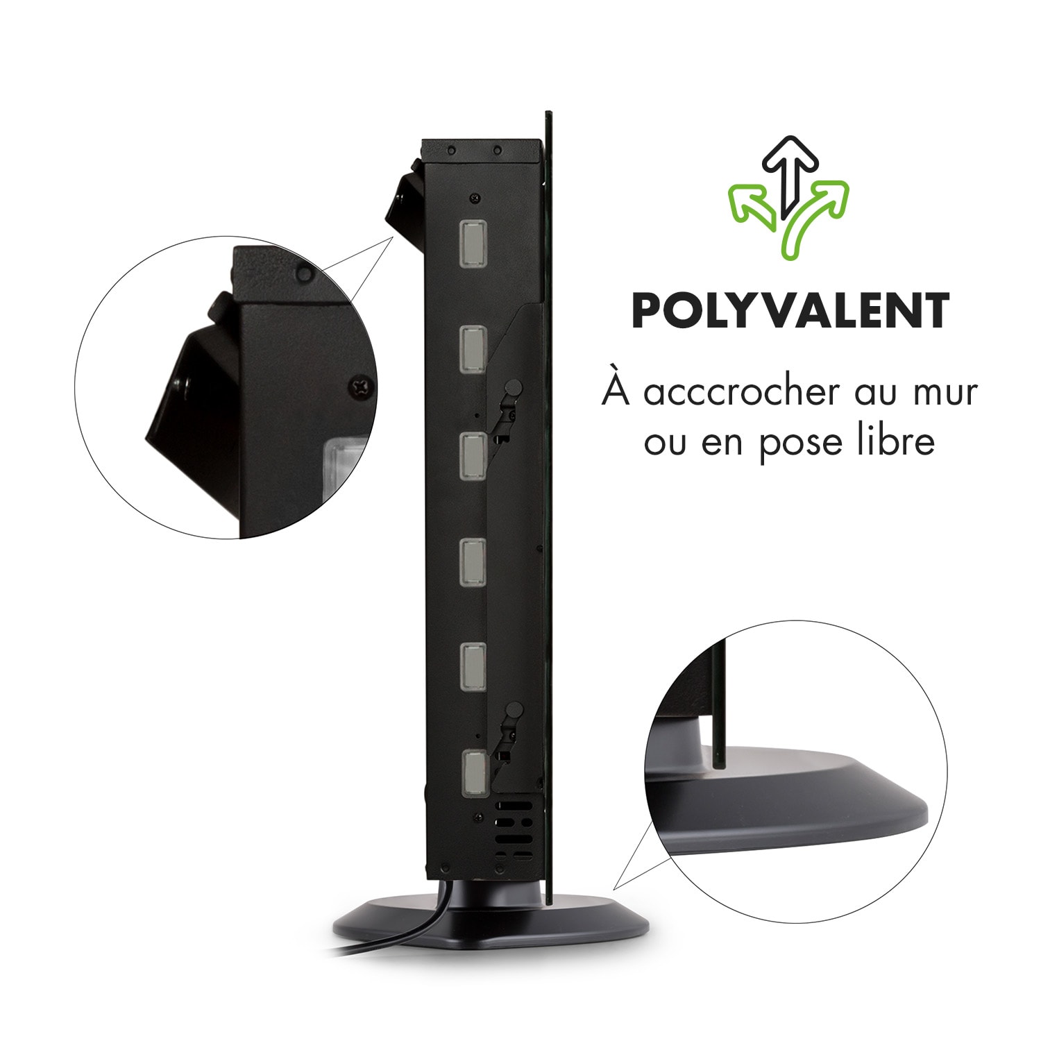 Colmar Cheminée électrique verre 2000W 7 couleurs LED Télécommande 