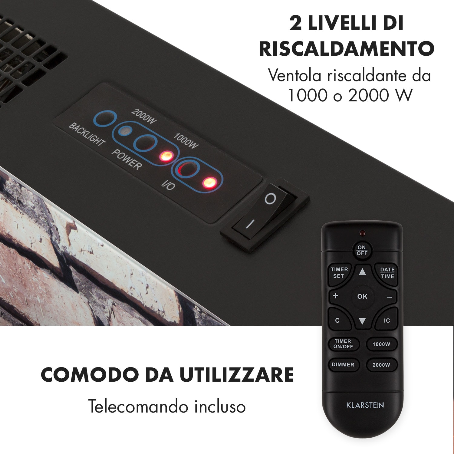 Colmar camino elettrico, vetro, 2000W, 7 colori a LED, telecomando 