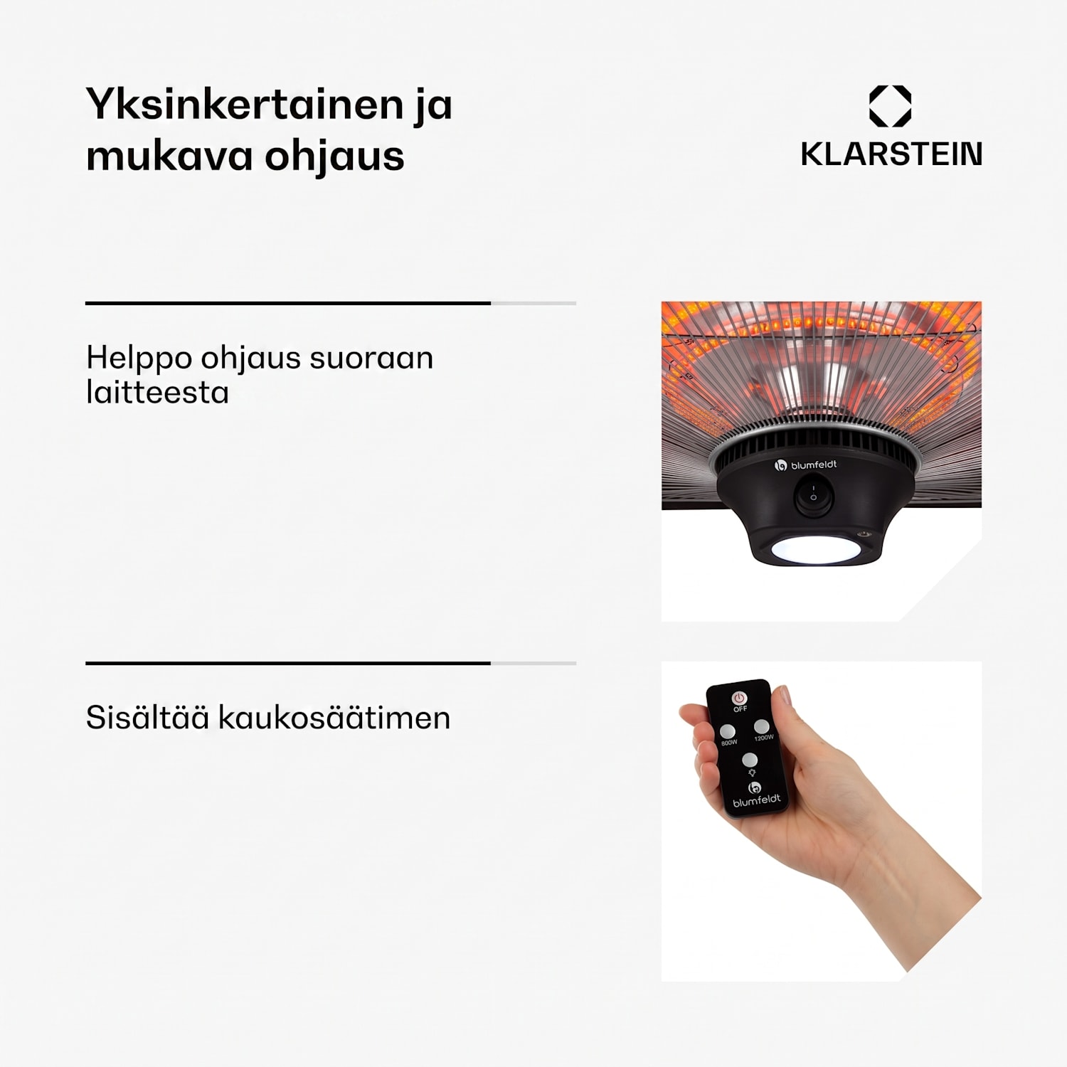 Heat Square, infrapunalämmitin, 1000/2000 W, hiili, IP24, LED Musta