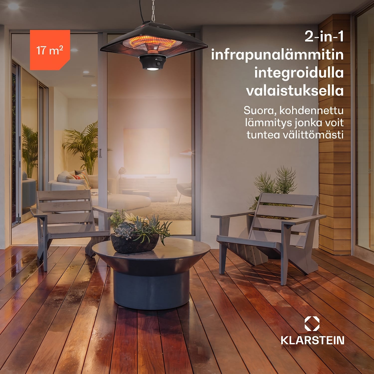 Heat Square, infrapunalämmitin, 1000/2000 W, hiili, IP24, LED Musta
