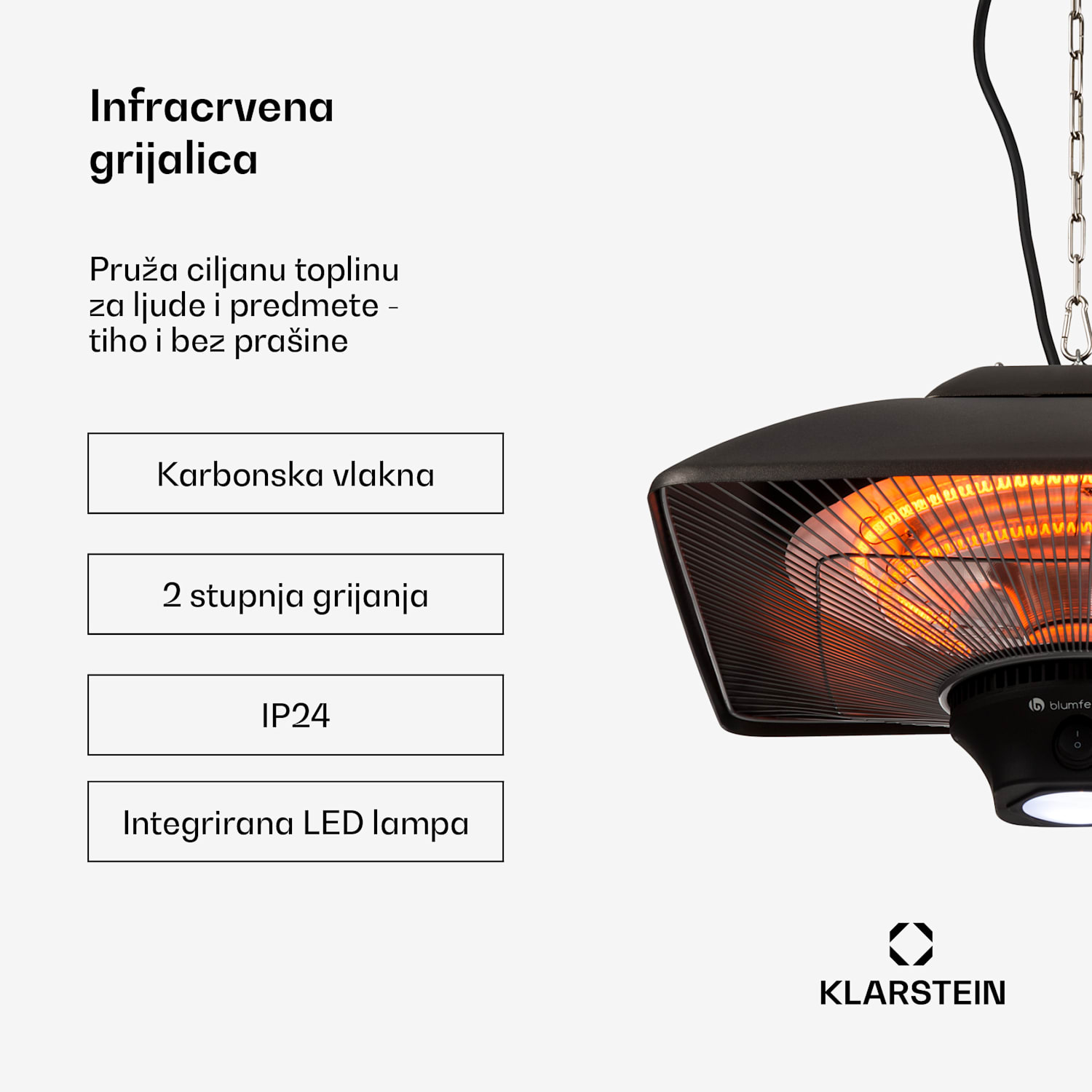 Heat Square, infracrvena grijalica, 1000 / 2000 W, Carbon, IP34, LED 