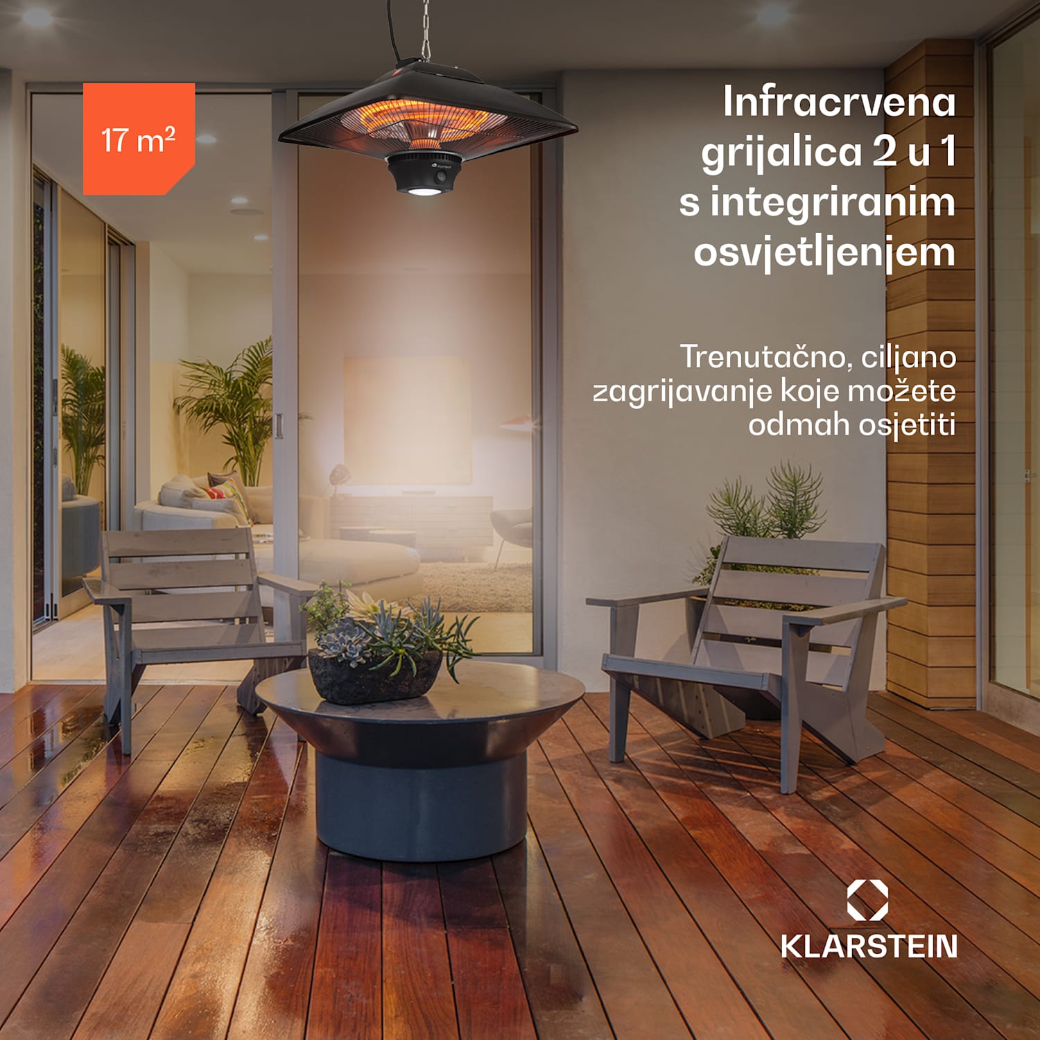 Heat Square, infracrvena grijalica, 1000 / 2000 W, Carbon, IP34, LED 