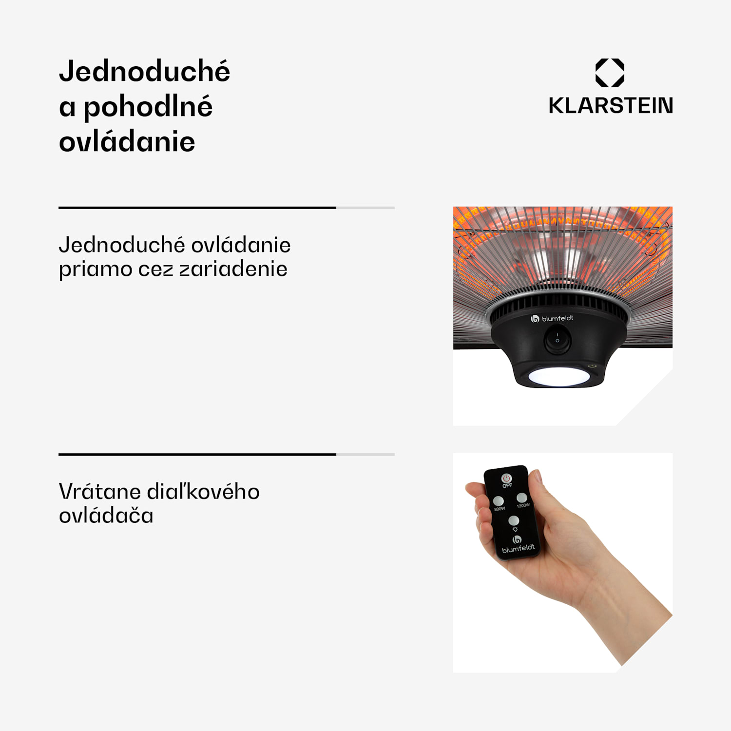 Heat Square, infračervený ohrievač, 1000 / 2000 W, uhlíkové výhrevné teleso, IP34, LED Čierna