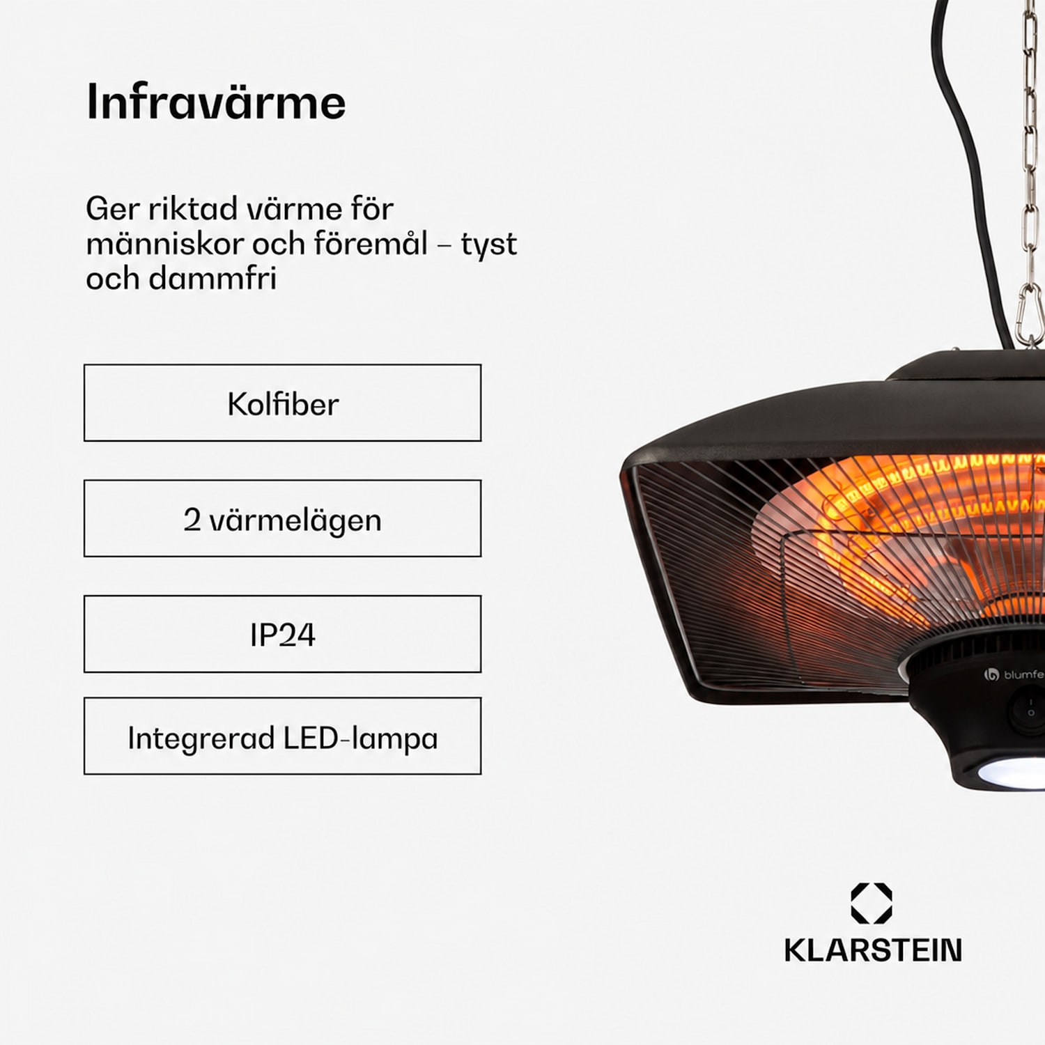 Heat Square Infravärmare 1000/2000W kol IP24 LED 