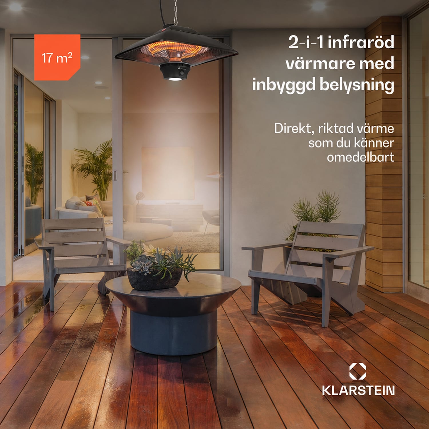 Heat Square Infravärmare 1000/2000W kol IP24 LED 