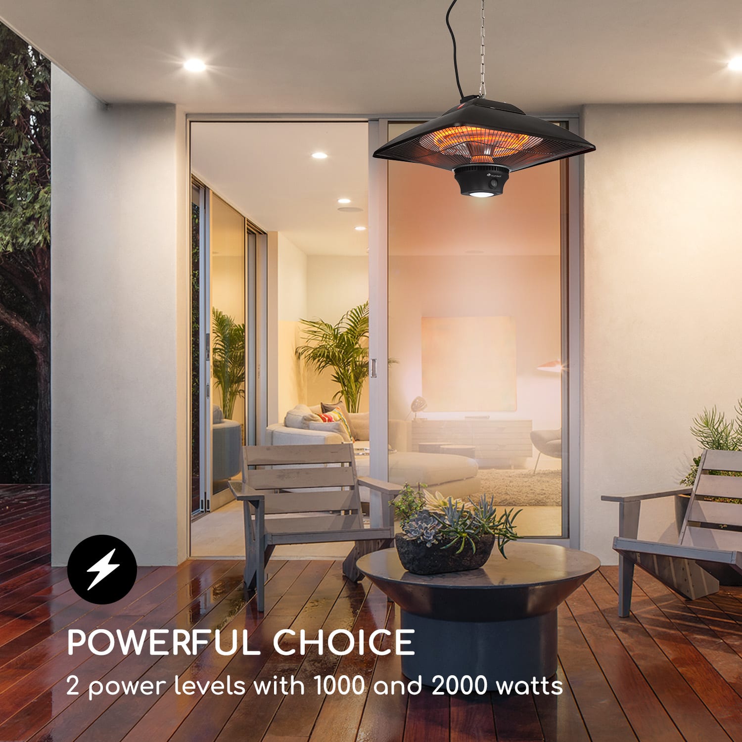 Heat Square infrared radiant heater 1000/2000W Carbon IP24 LED 