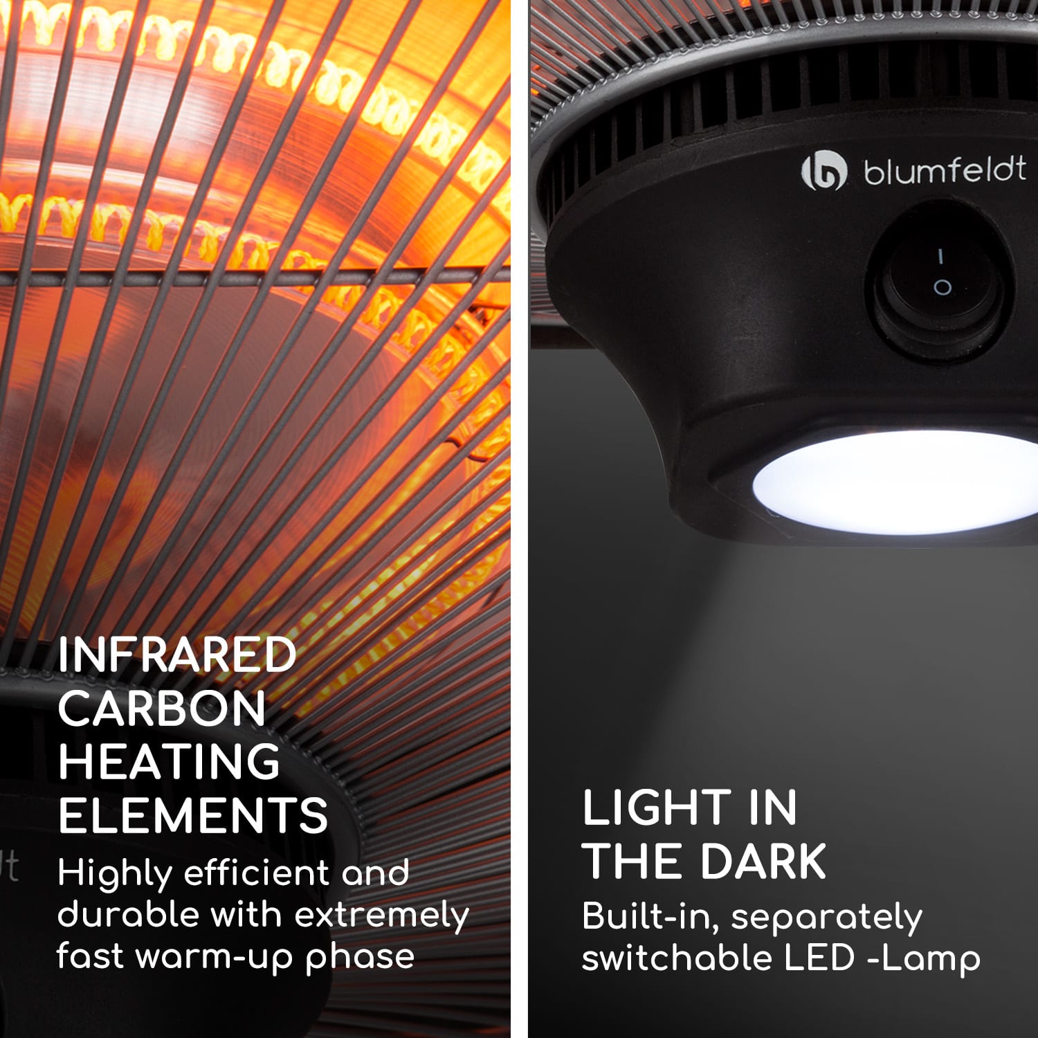 Heat Square infrared radiant heater 1000/2000W Carbon IP24 LED 