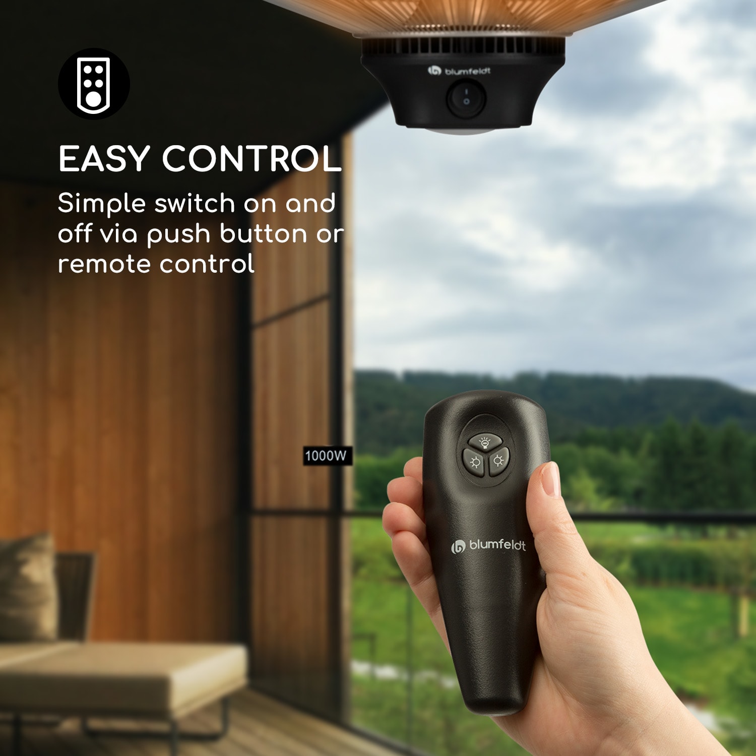 Heat Square infrared radiant heater 1000/2000W Carbon IP24 LED 