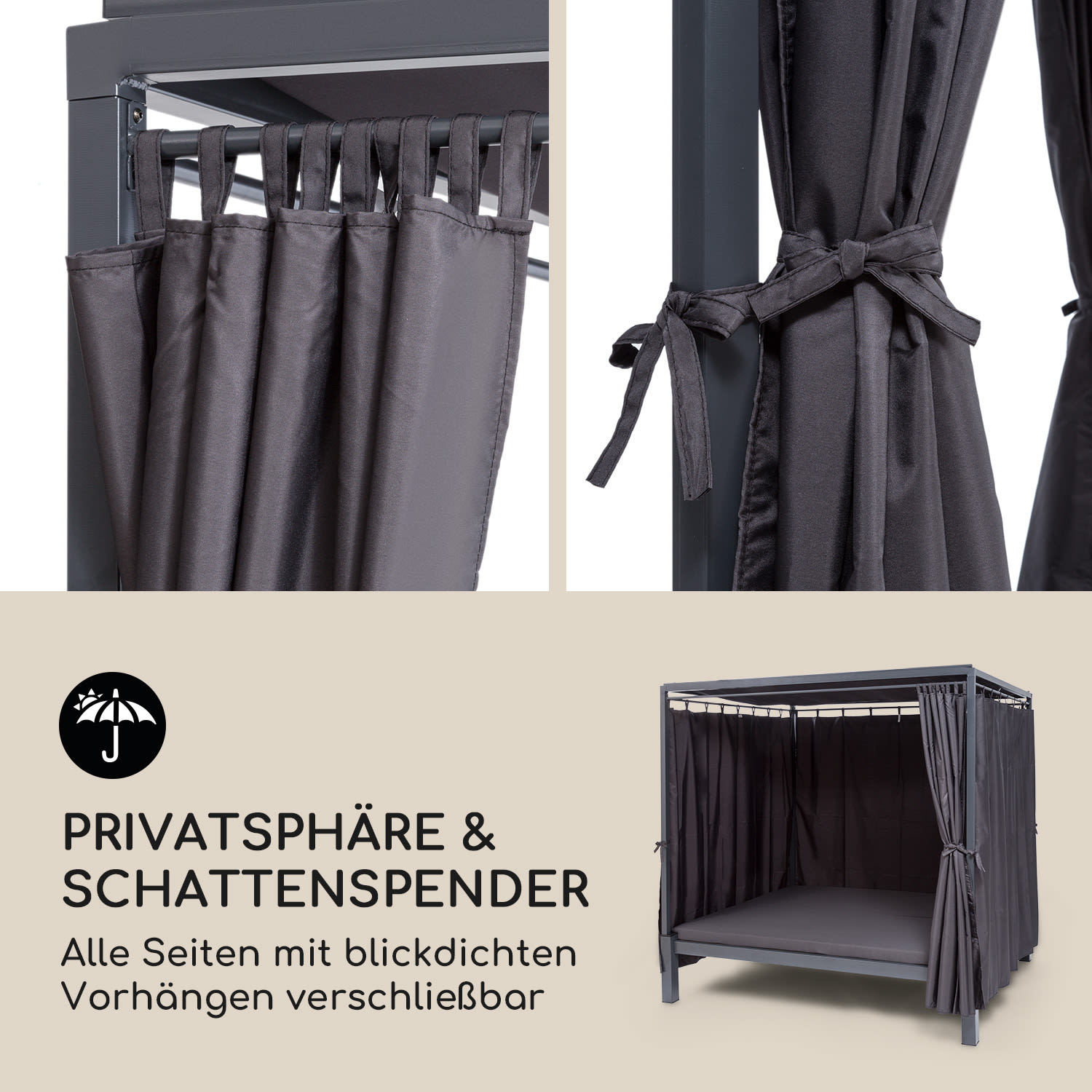 Senator Lounge Gartenliege 188x208x205cm Sonnendach Polyester Stahl Dunkelgrau