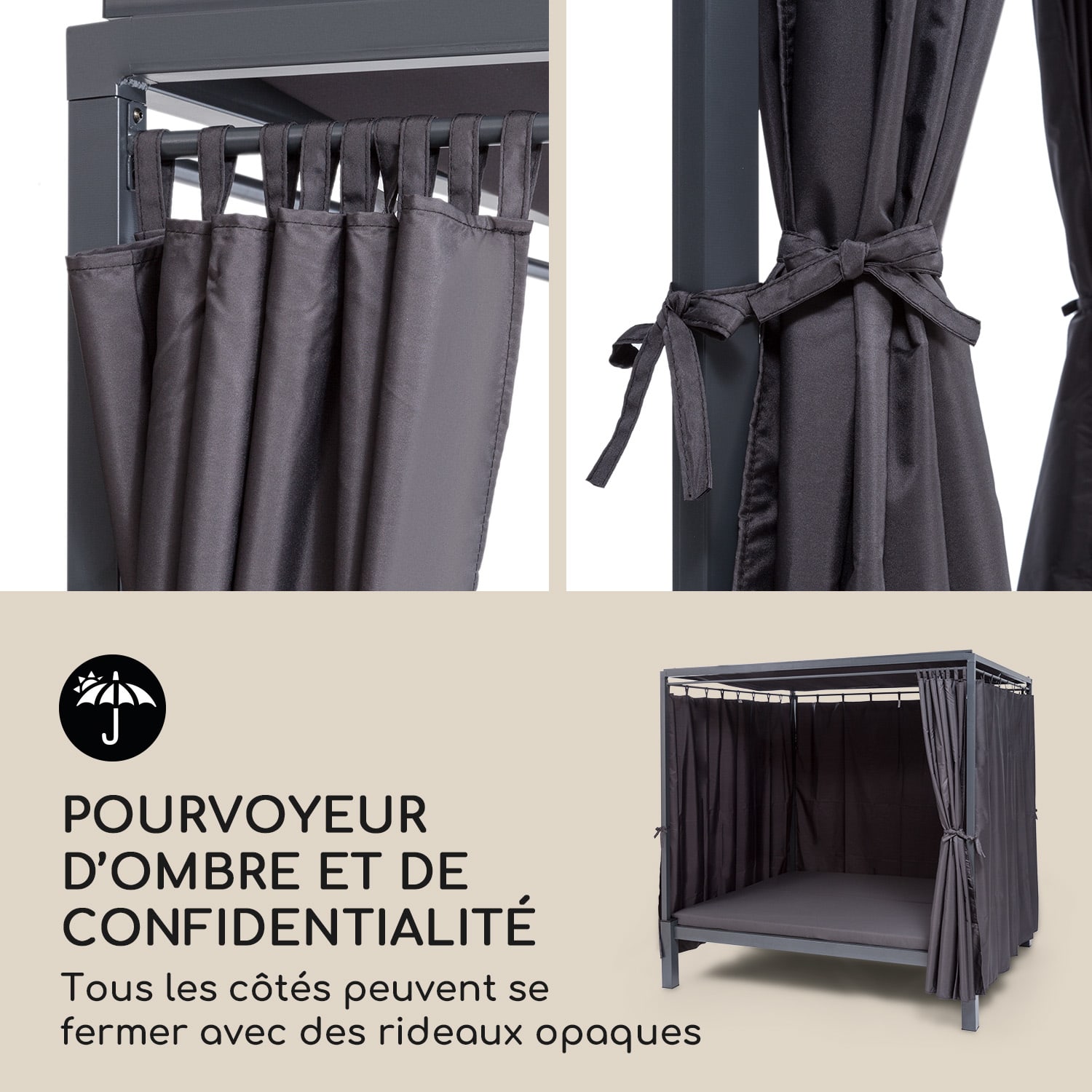 Senator Lounge Transat 188 x 208 x 205cm pare-soleil - gris Gris Foncé