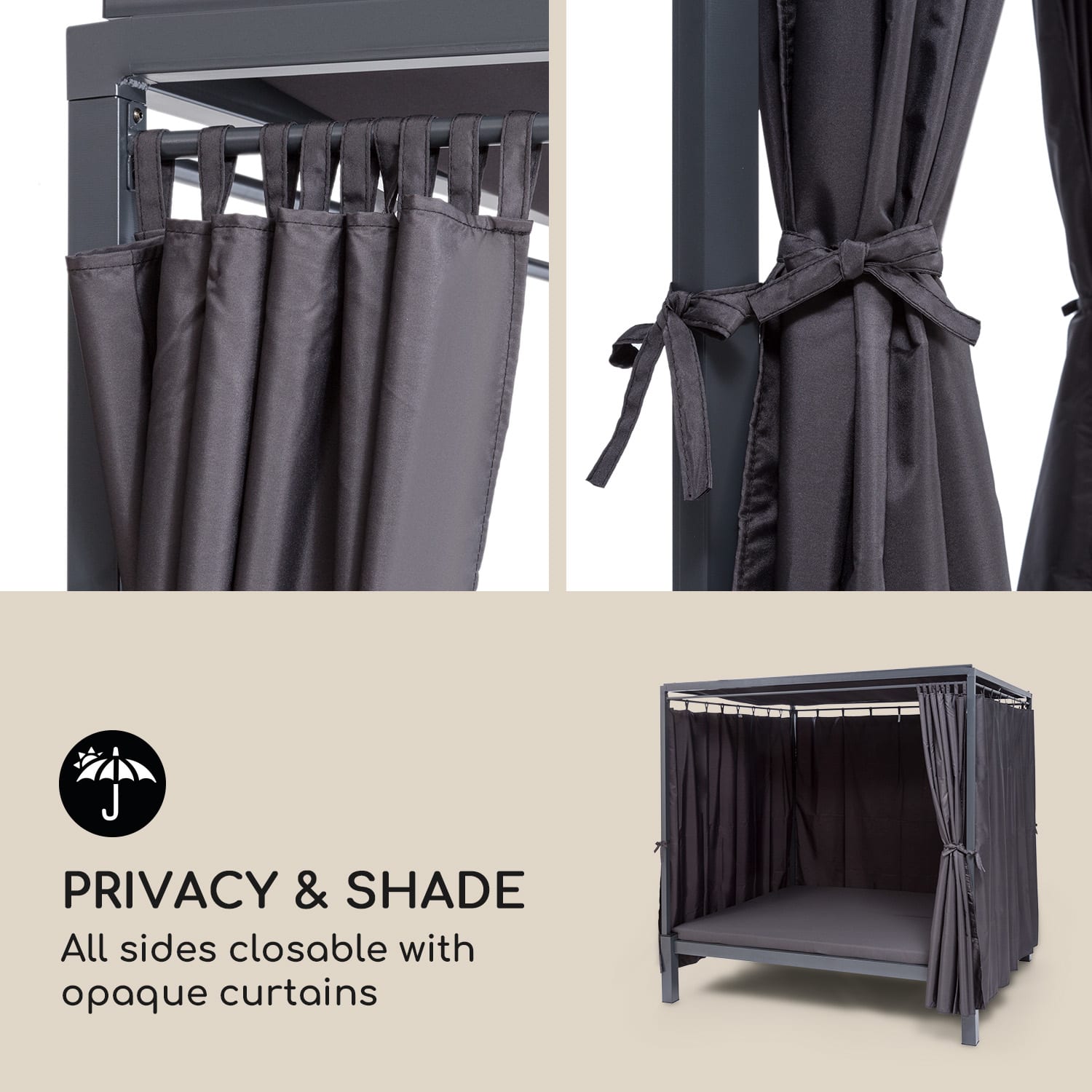 Senator Lounge, leżak ogrodowy, leżanka, 188 x 208 x 205 cm, dach przeciwsłoneczny Ciemnoszary