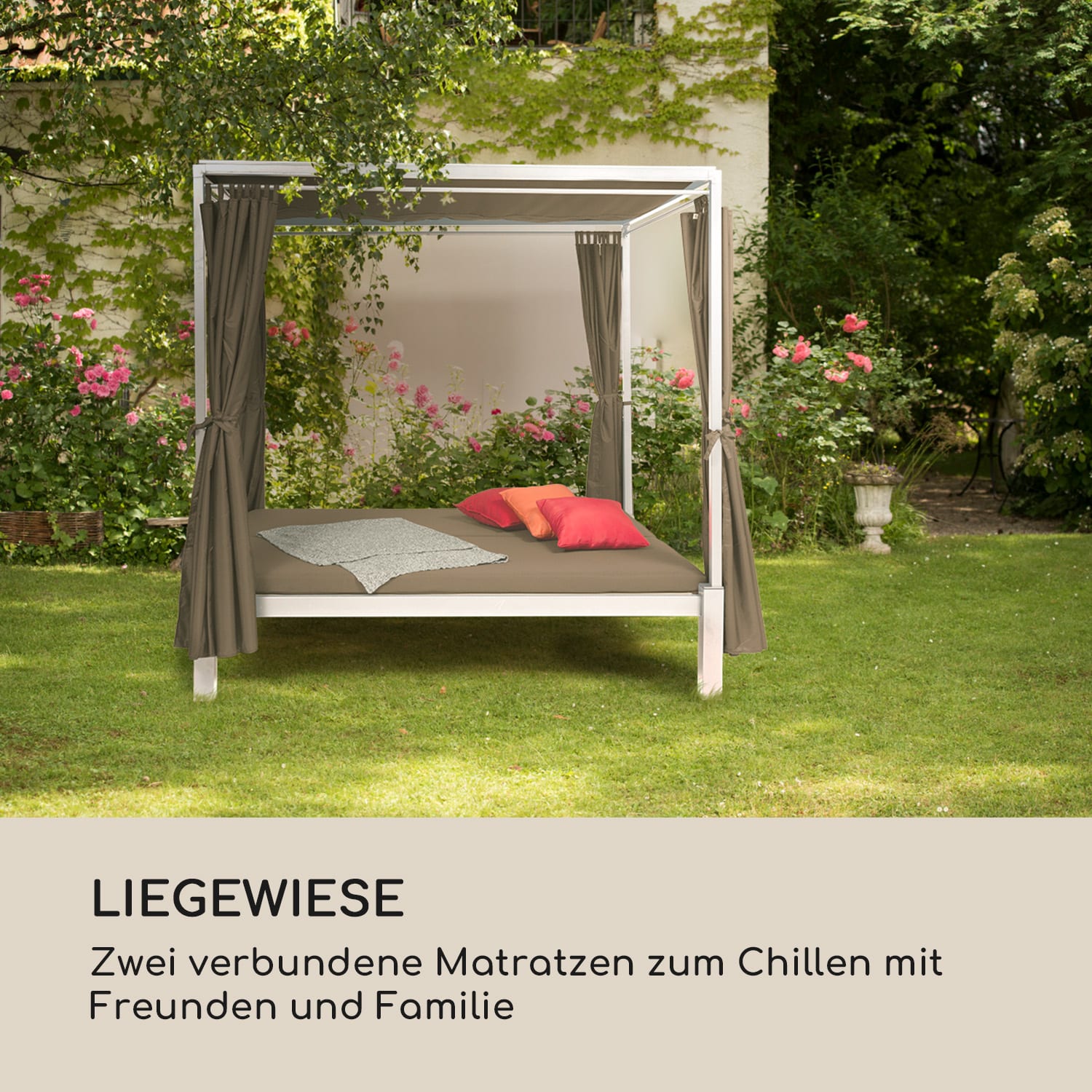 Senator Lounge Gartenliege 188x208x205cm Sonnendach Polyester Stahl Warmes Taupe