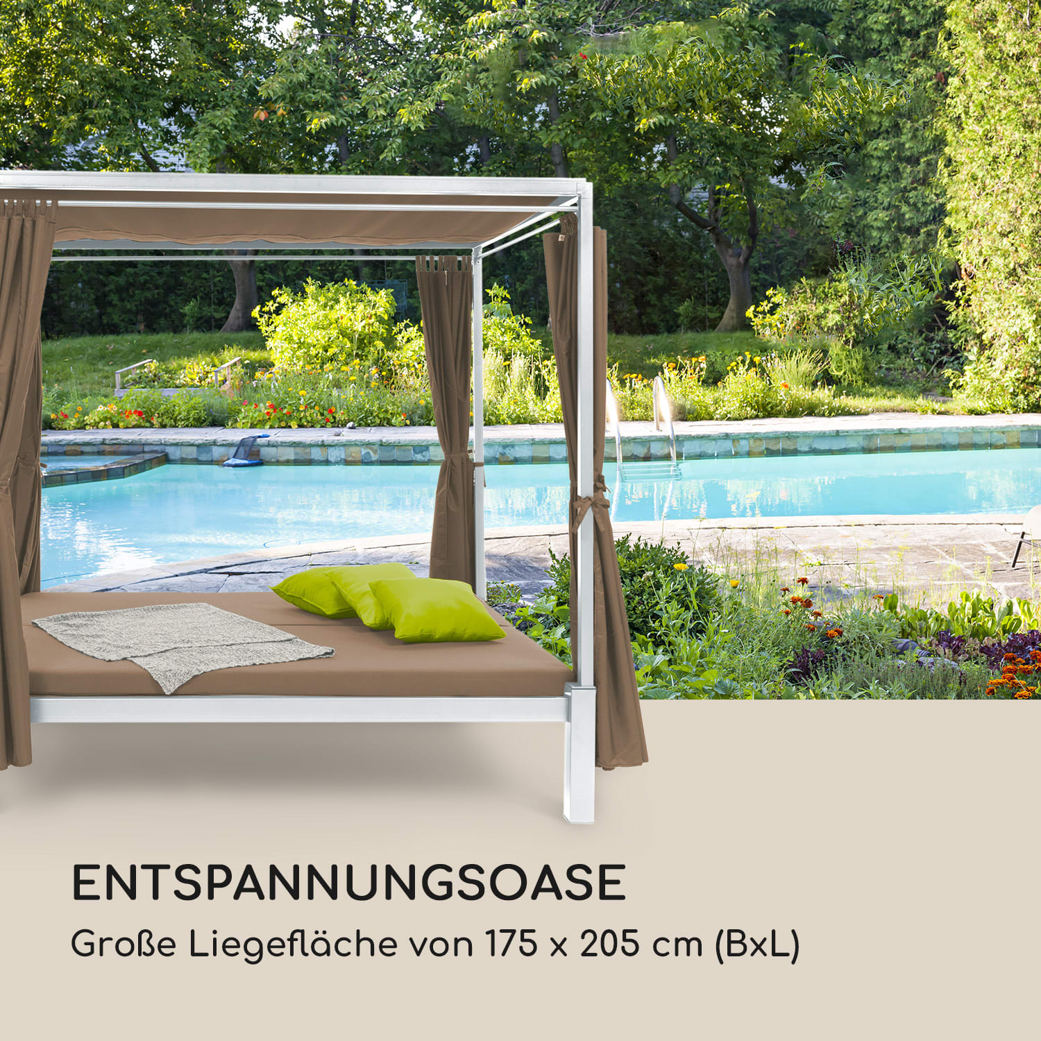 Senator Lounge Gartenliege 188x208x205cm Sonnendach Polyester Stahl Warmes Taupe
