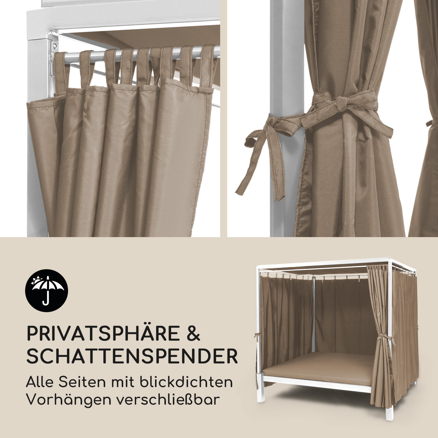 Senator Lounge Gartenliege 188x208x205cm Sonnendach Polyester Stahl Warmes Taupe