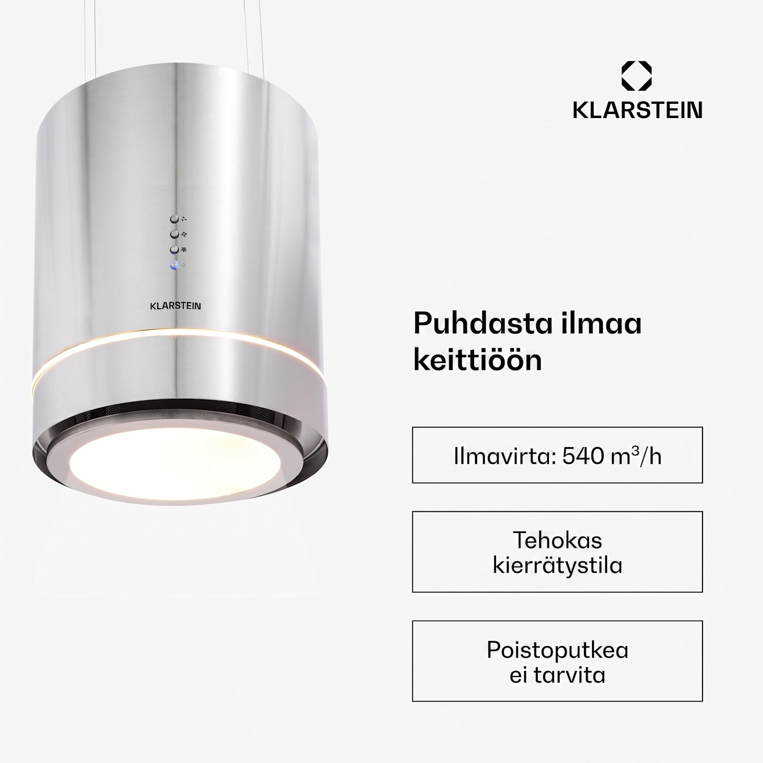 Tron Ambience saarekemallinen liesituuletin Ø38 cm, kiertoilma 540 m³/h, LED, ruostumaton teräs Ruostumaton Teräs