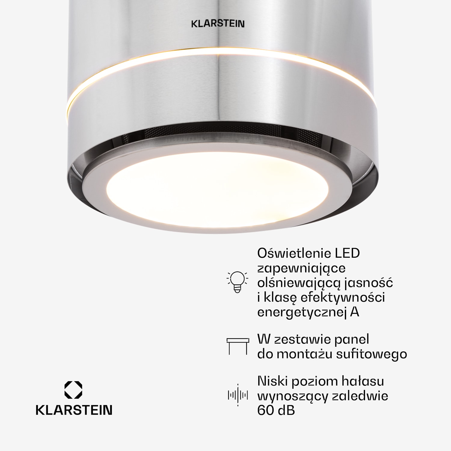 Tron Ambience, okap kuchenny wyspowy, pochłaniacz, Ø 38 cm, 540 m³/h, LED, stal nierdzewna, kolor srebrny Stal nierdzewna