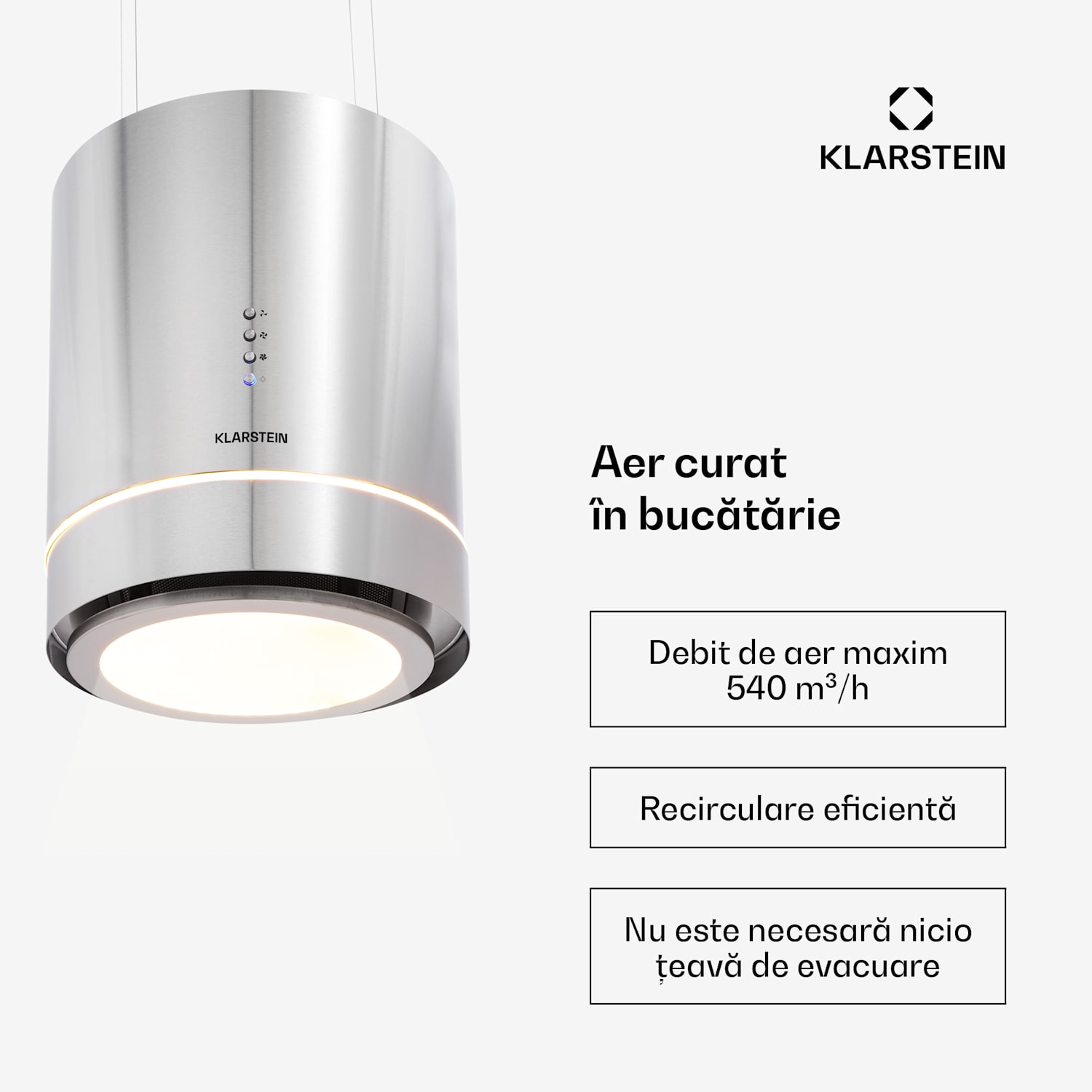 Tron Ambience, hotă tip insulă, Ø 38 cm, convecție 540 m³/h, LED, oțel inoxidabil Oțel inoxidabil