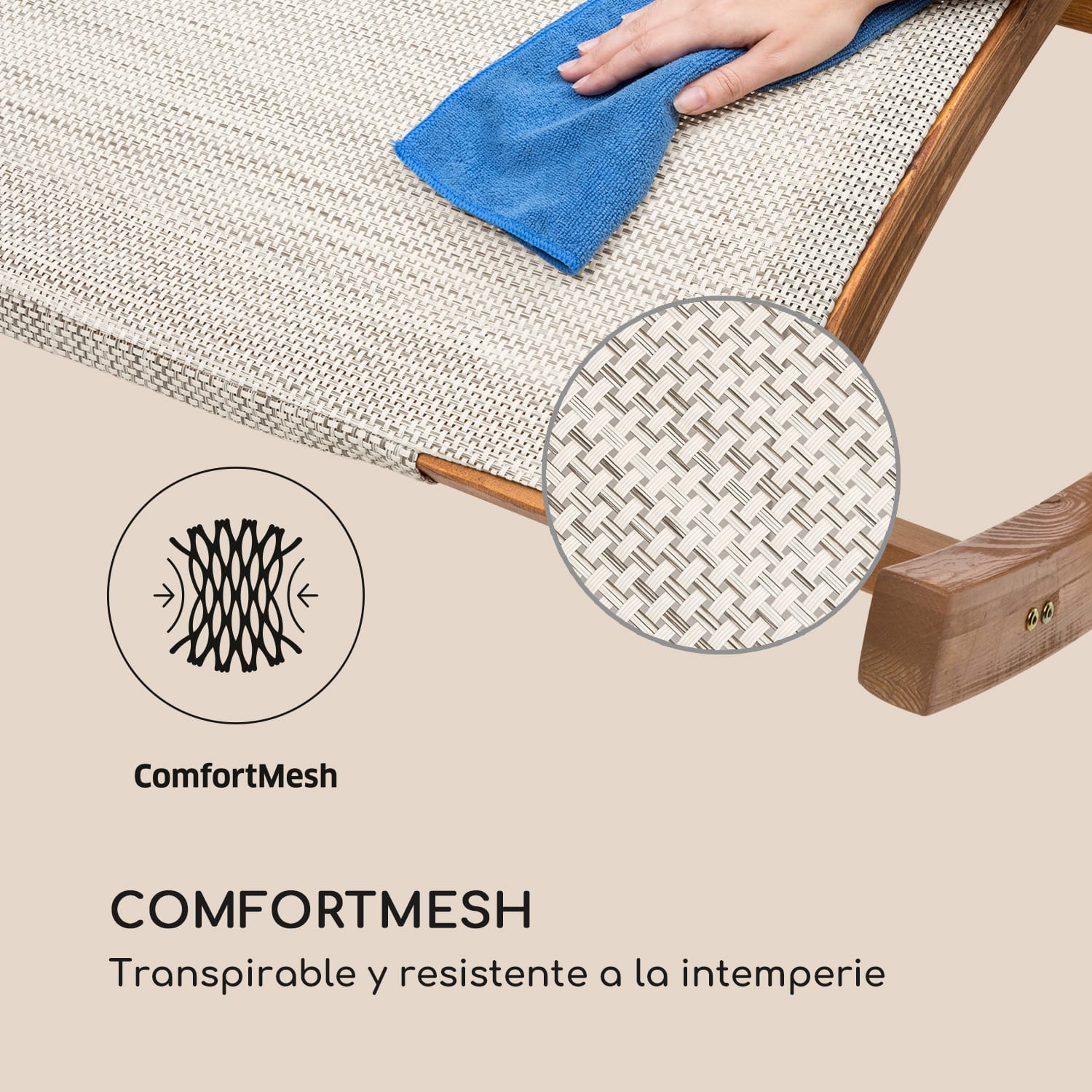 Mauritius Tumbona Columpio con techo ComfortMesh máx. 180 kg Resistente a la intemperie Crema 