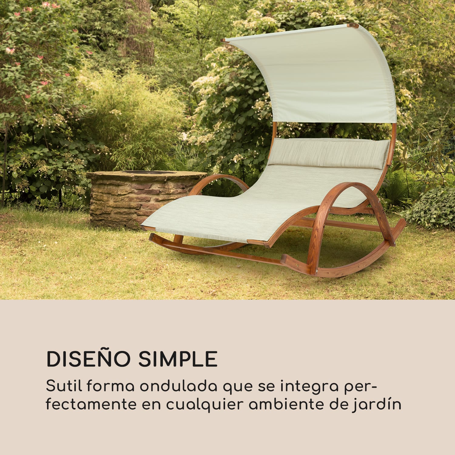 Mauritius Tumbona Columpio con techo ComfortMesh máx. 180 kg Resistente a la intemperie Crema 