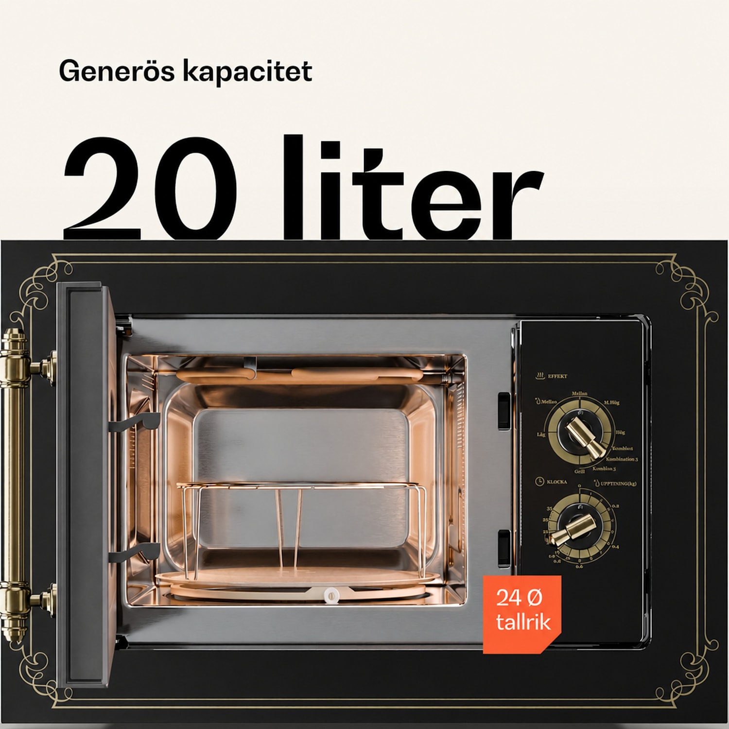 Victoria 20 inbyggnad-mikrovågsugn, 20 l, 800 W, grill: 1000 W, svart Svart