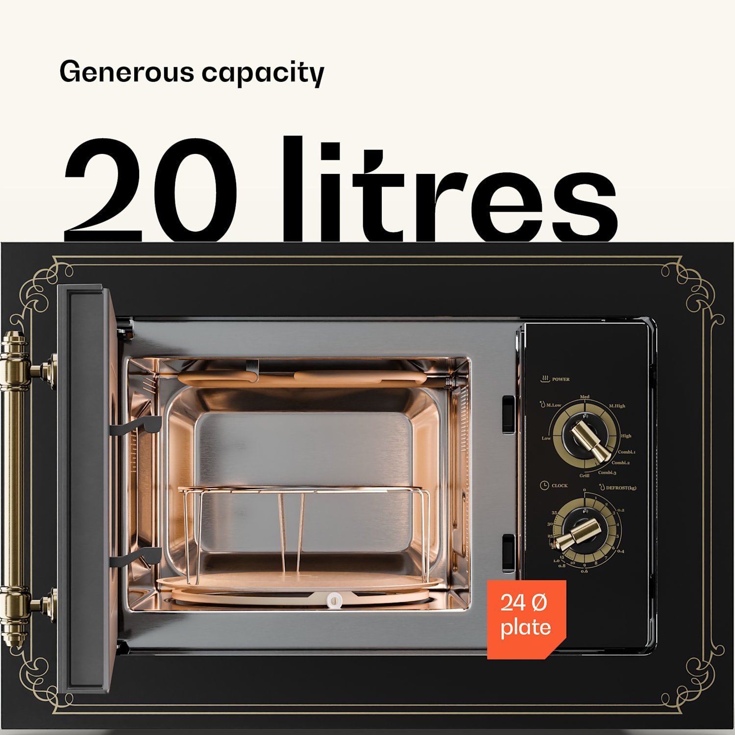 Victoria 20 ingebouwde magnetron, 20 l, 800 W, grill: 1000 W, zwart Zwart