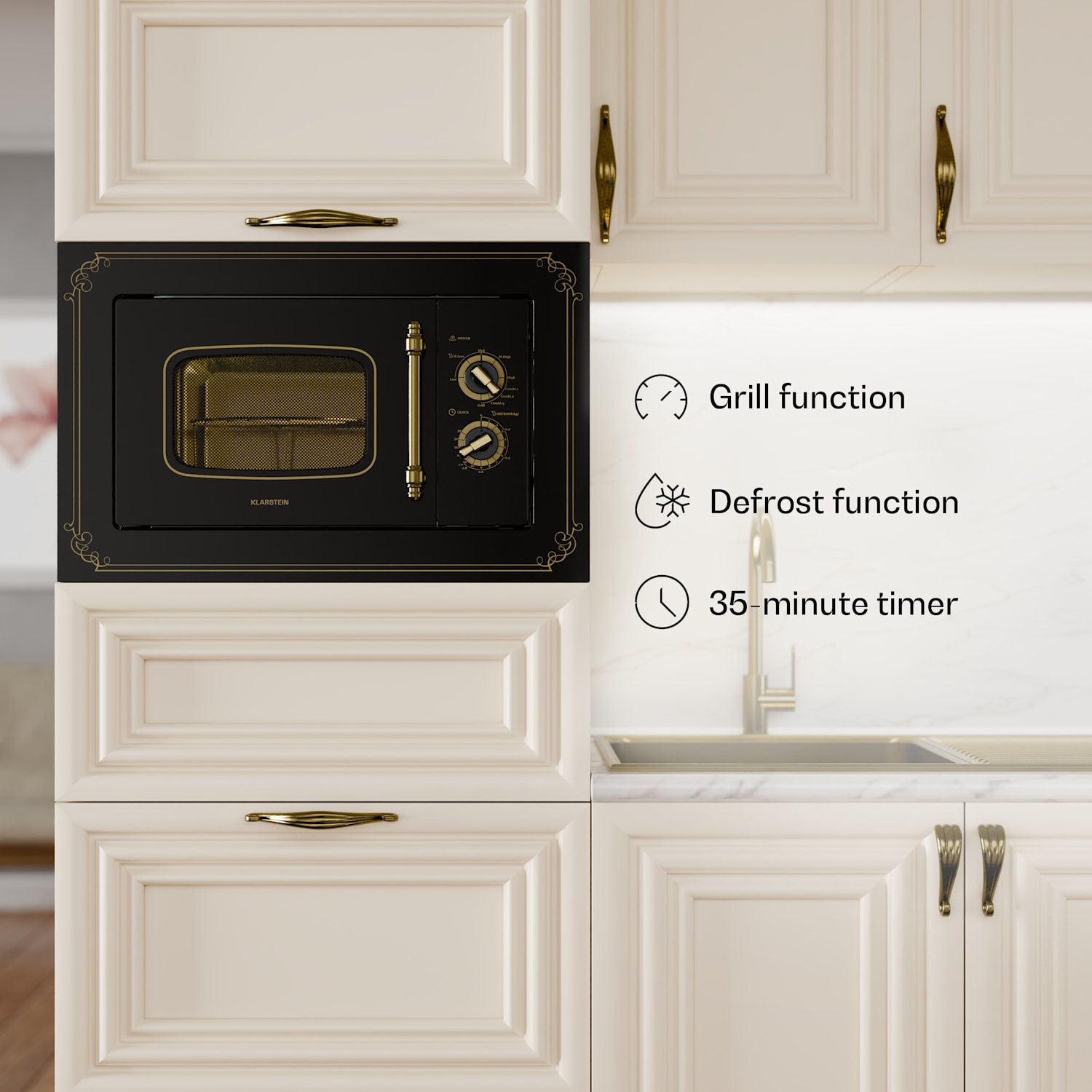 Victoria 20 ingebouwde magnetron, 20 l, 800 W, grill: 1000 W, zwart Zwart