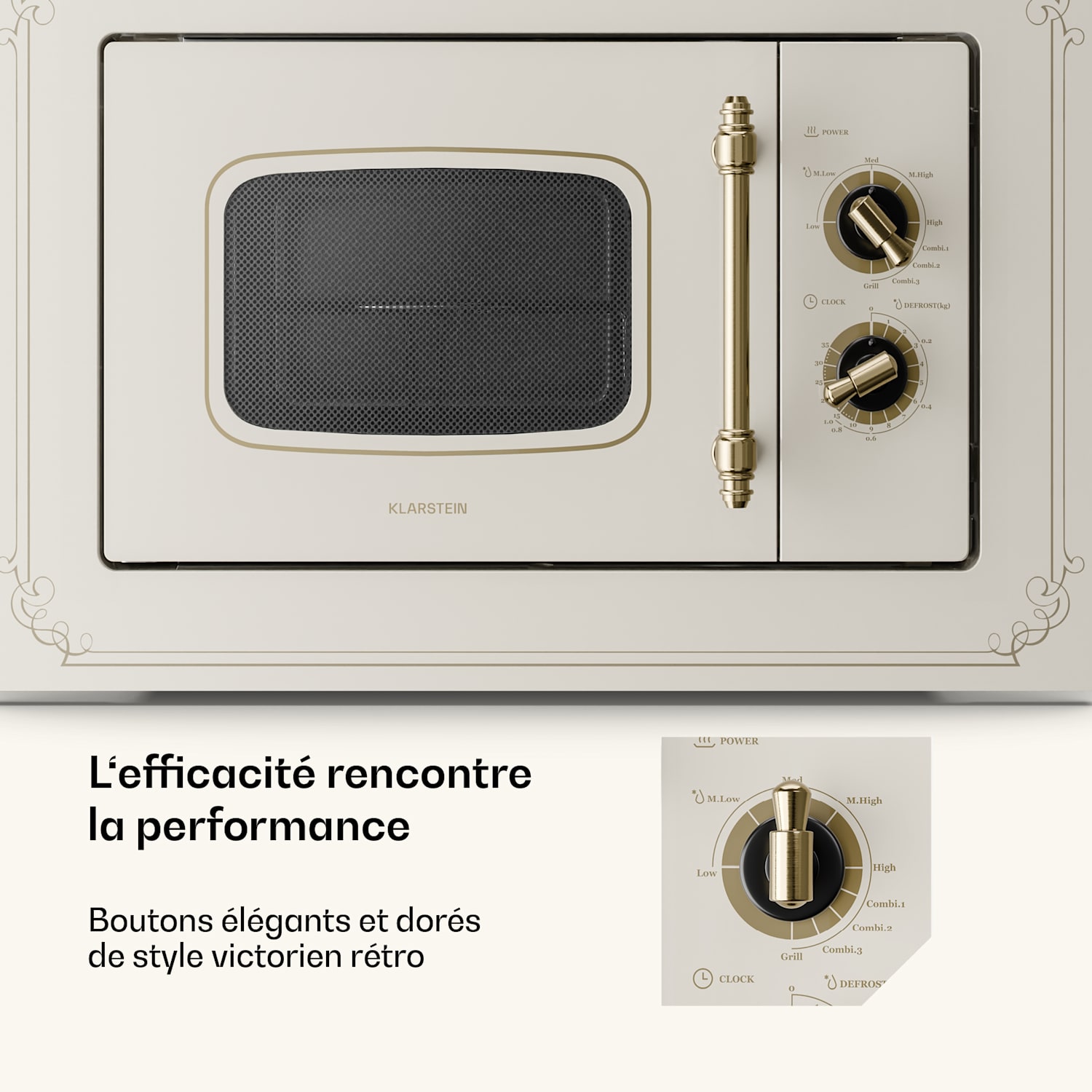 Victoria 20 Four micro-ondes encastrable 20L 800 W Grill 1000W - ivoir Crème Vintage