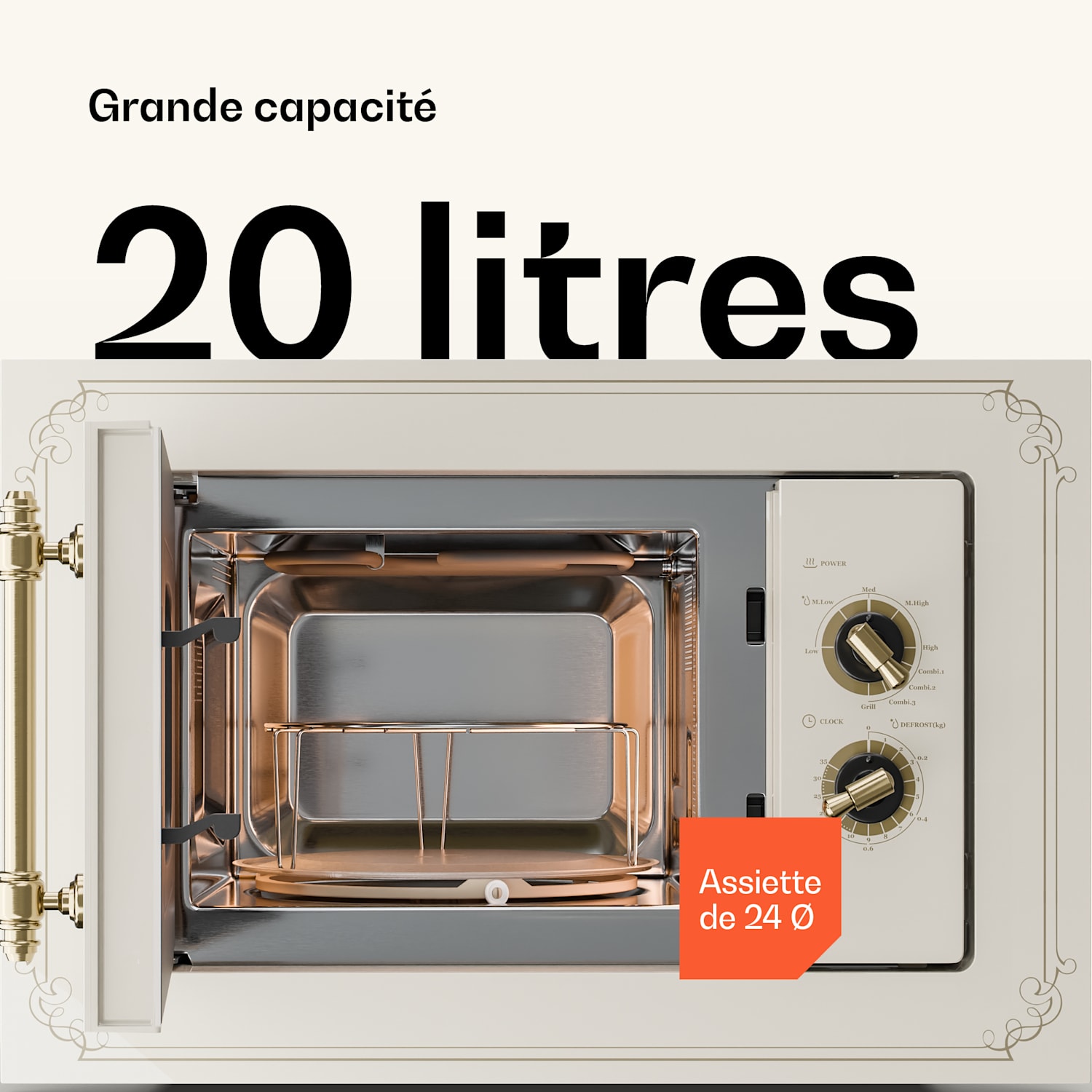 Victoria 20 Four micro-ondes encastrable 20L 800 W Grill 1000W - ivoir Crème Vintage