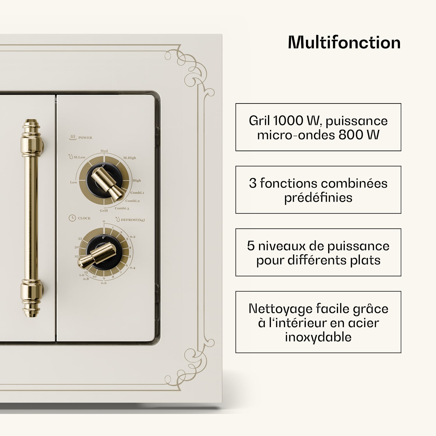 Victoria 20 Four micro-ondes encastrable 20L 800 W Grill 1000W - ivoir Crème Vintage