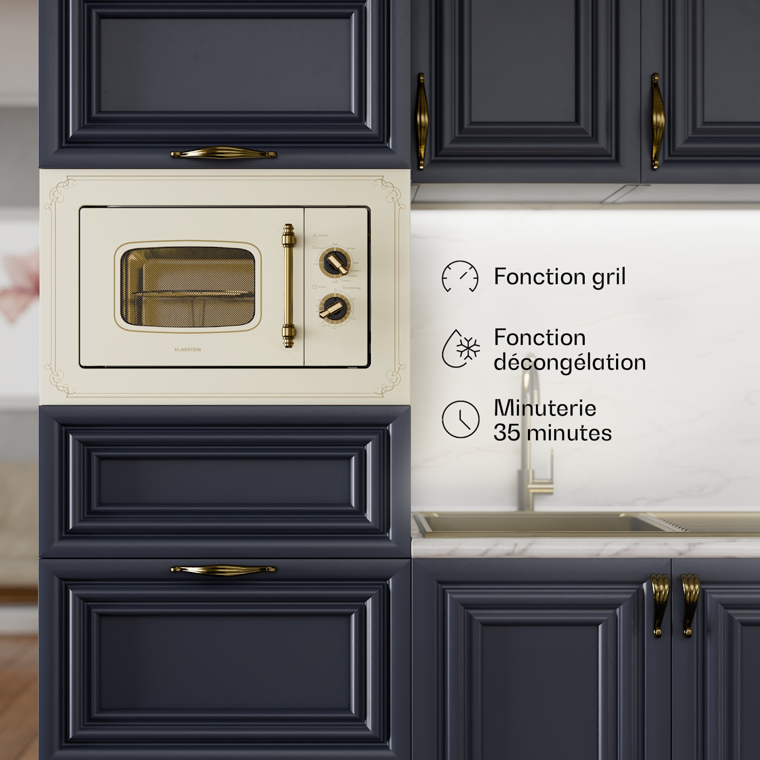 Victoria 20 Four micro-ondes encastrable 20L 800 W Grill 1000W - ivoir Crème Vintage