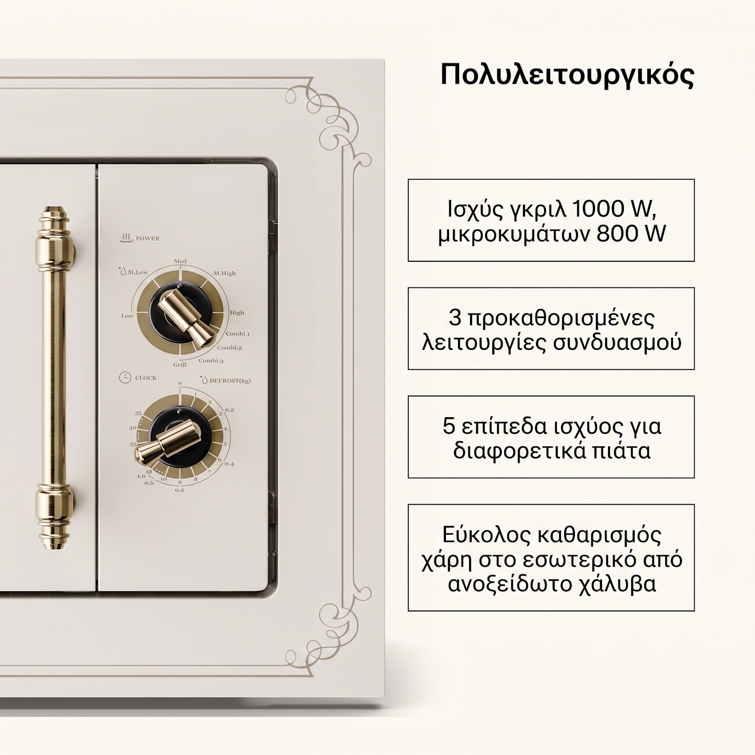 Victoria 20, εντοιχιζόμενος φούρνος μικροκυμάτων, 20 l, 800 W, γκριλ: 1000 W, ιβουάρ Vintage Κρεμ