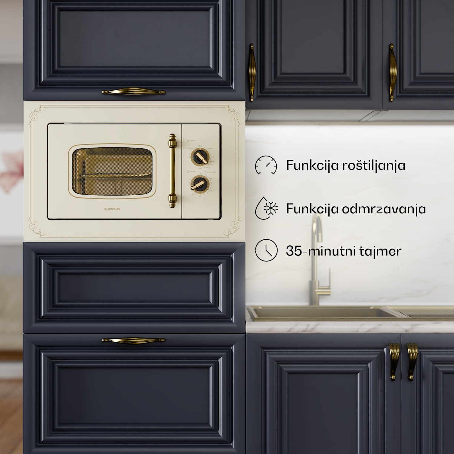 Victoria 20, ugradbena mikrovalna pećnica, 20 l, 800 W, roštilj: 1000 W, bjelokost Vintage kremasta