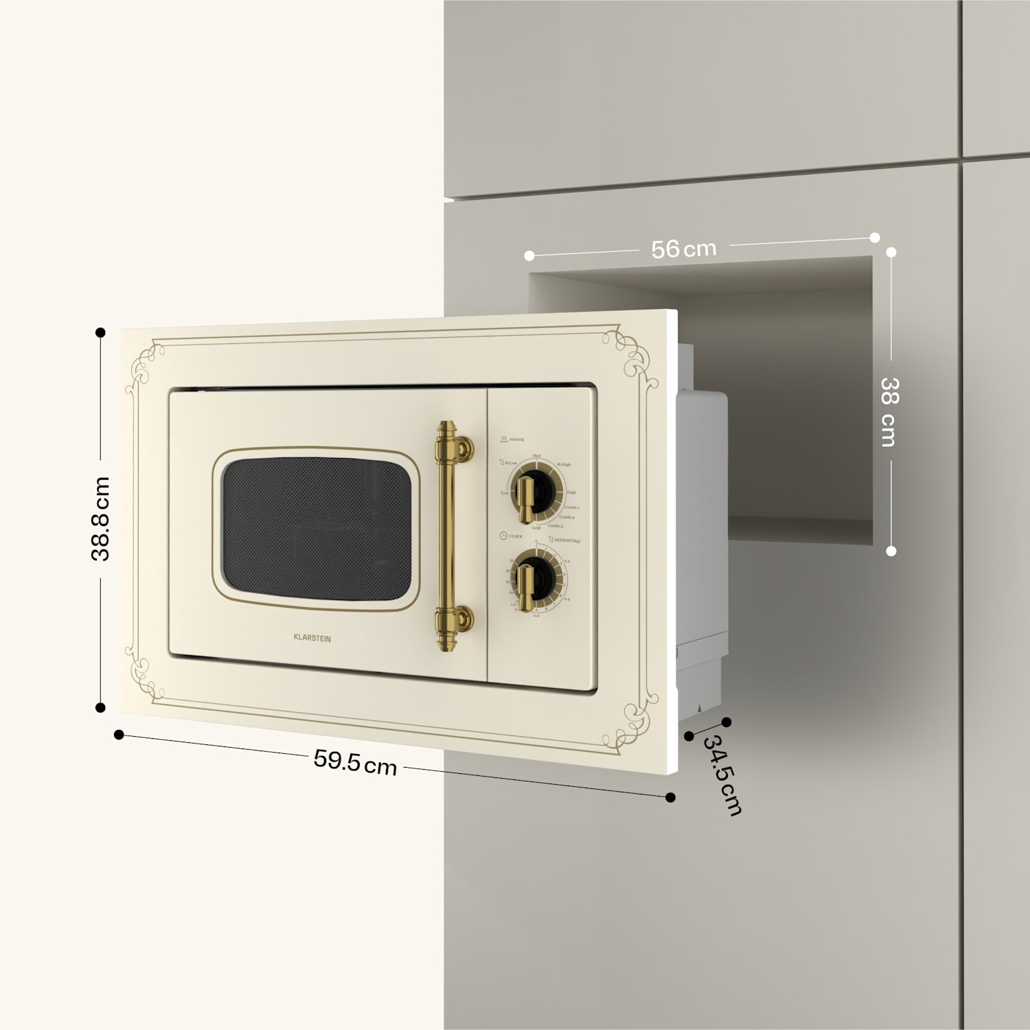 Victoria 20, ugradbena mikrovalna pećnica, 20 l, 800 W, roštilj: 1000 W, bjelokost Vintage kremasta