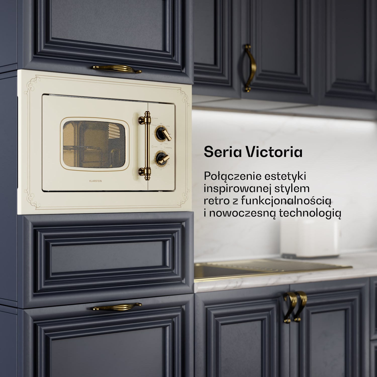 Victoria 20, mikrofalówka do zabudowy, 20 l, 800 W, grill: 1000 W, kolor kości słoniowej Vintage Krem