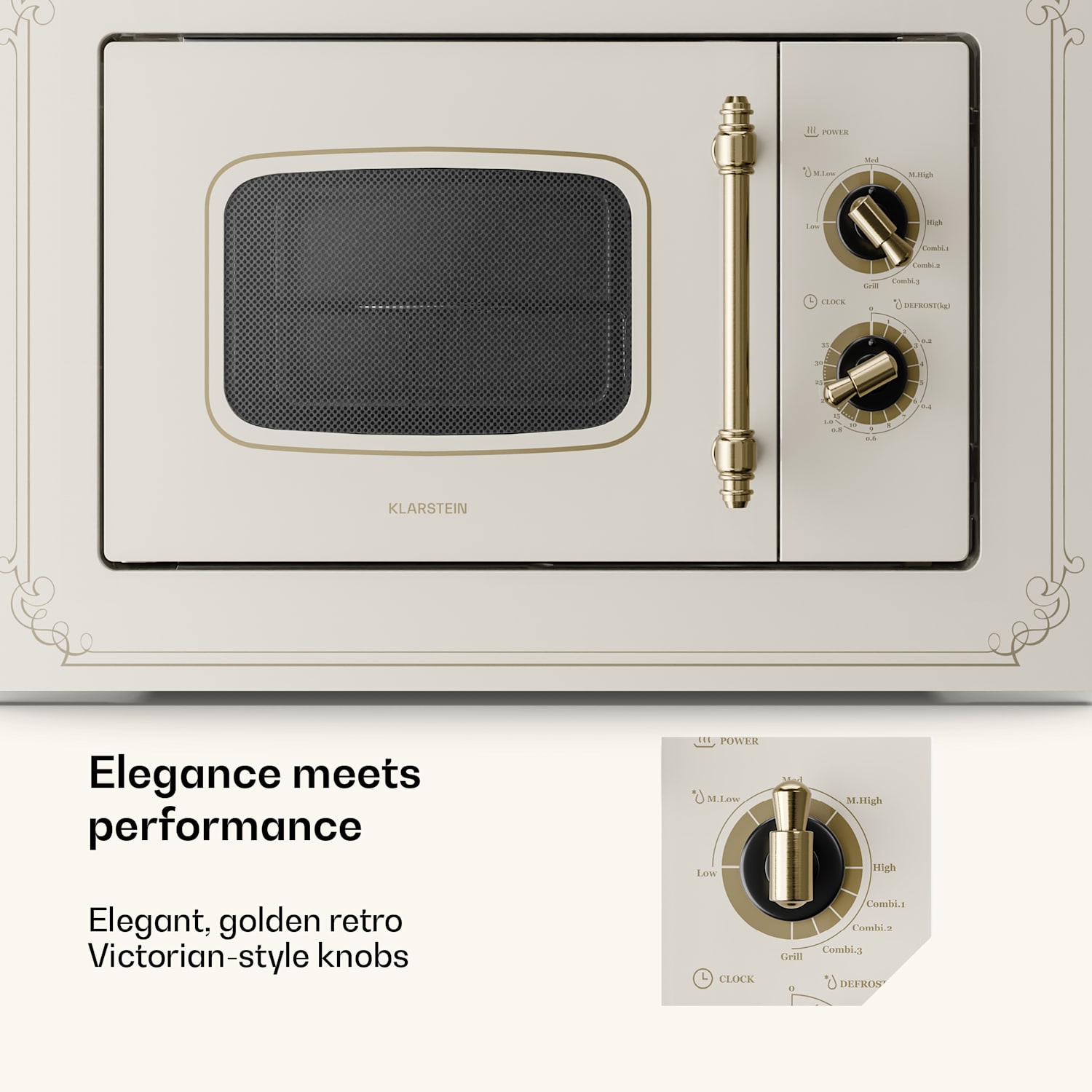 Victoria 20 ingebouwde magnetron, 20 l, 800 W, grill: 1000 W, ivoorkleurig Vintage Crème