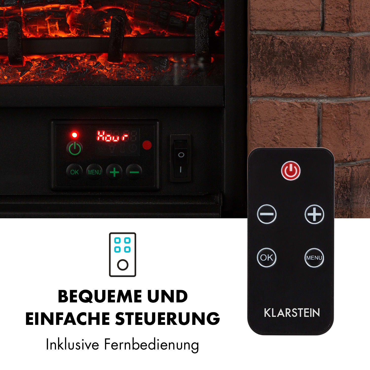 Villach Elektrischer Kamin 1800W Steindekor Polystone Fernbedienung 