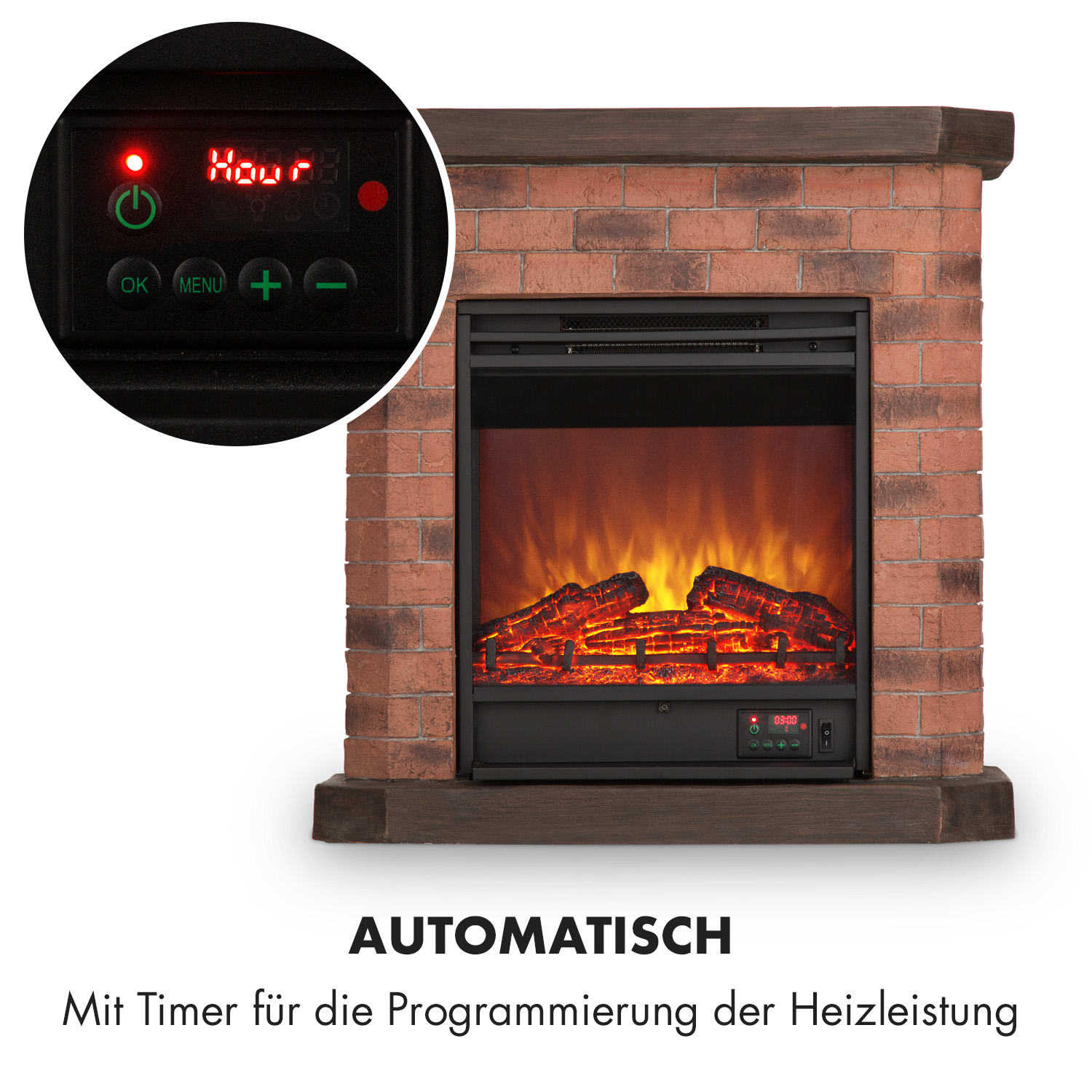 Villach Elektrischer Kamin 1800W Steindekor Polystone Fernbedienung 