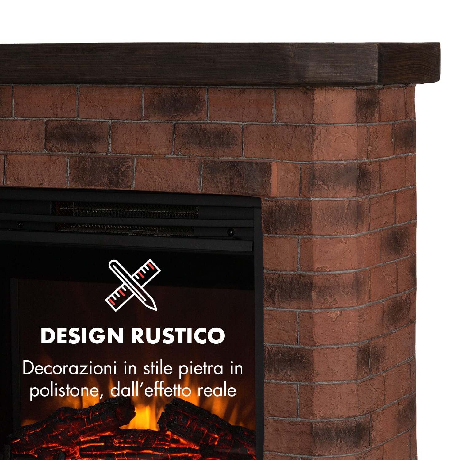 Camino elettrico Villach, 1800 W, elementi decorativi in polystone, telecomando 