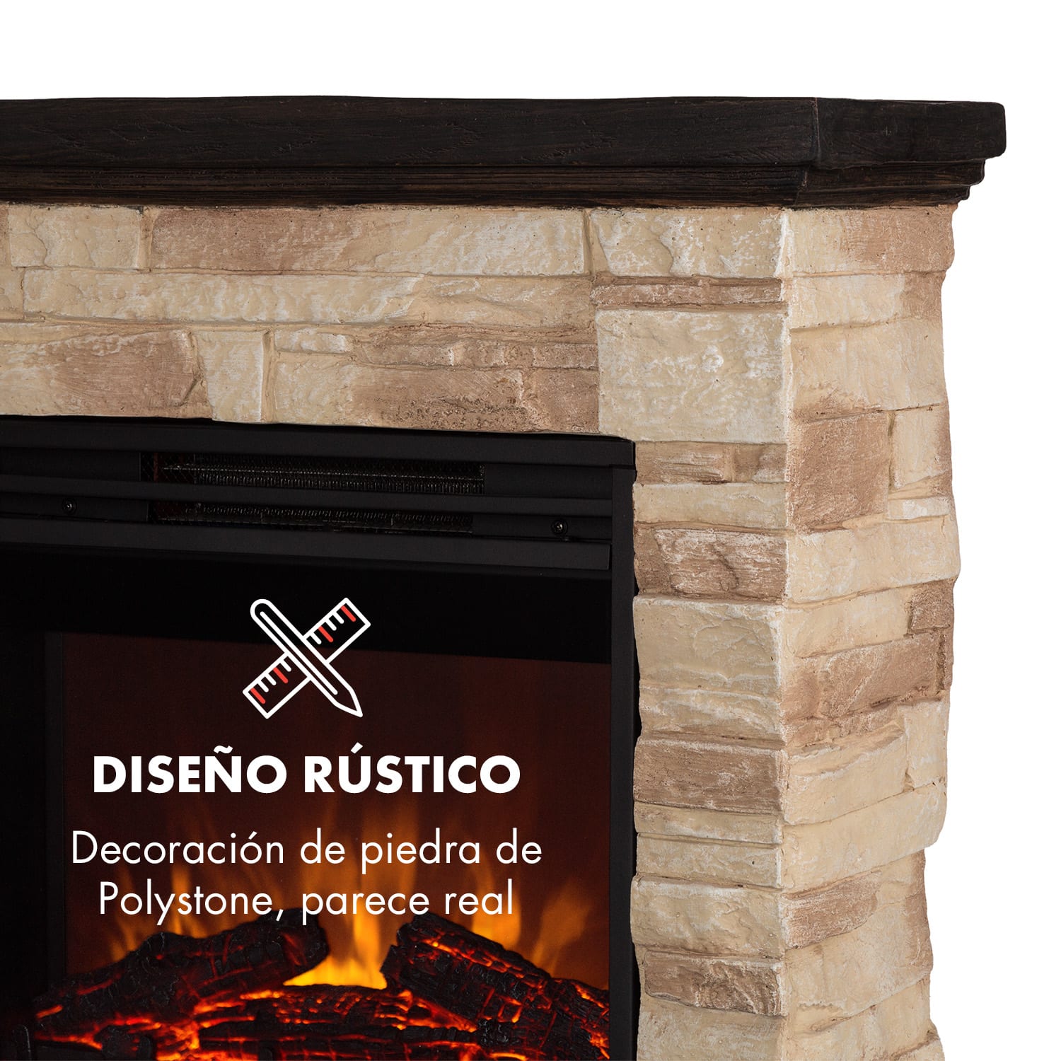Chimenea eléctrica Kaprun 1800W piedra decorativa de Polystone Mando a distancia Marrón claro | Negro