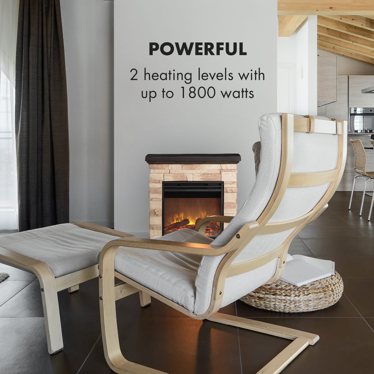 Kaprun, Električni kamin, 1800W, Dekoracija iz kamna, Polystone, Daljinski upravljalnik 