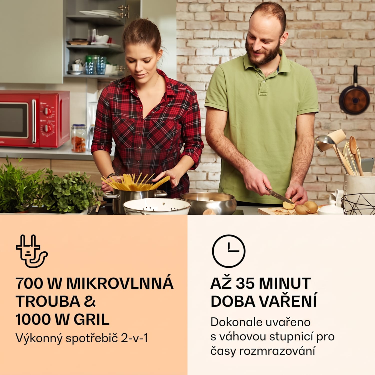 Caroline, mikrovlnná trouba, 20 l, 700/1000 W, Ø 25.5 cm, QuickSelect, retro, červená Červená