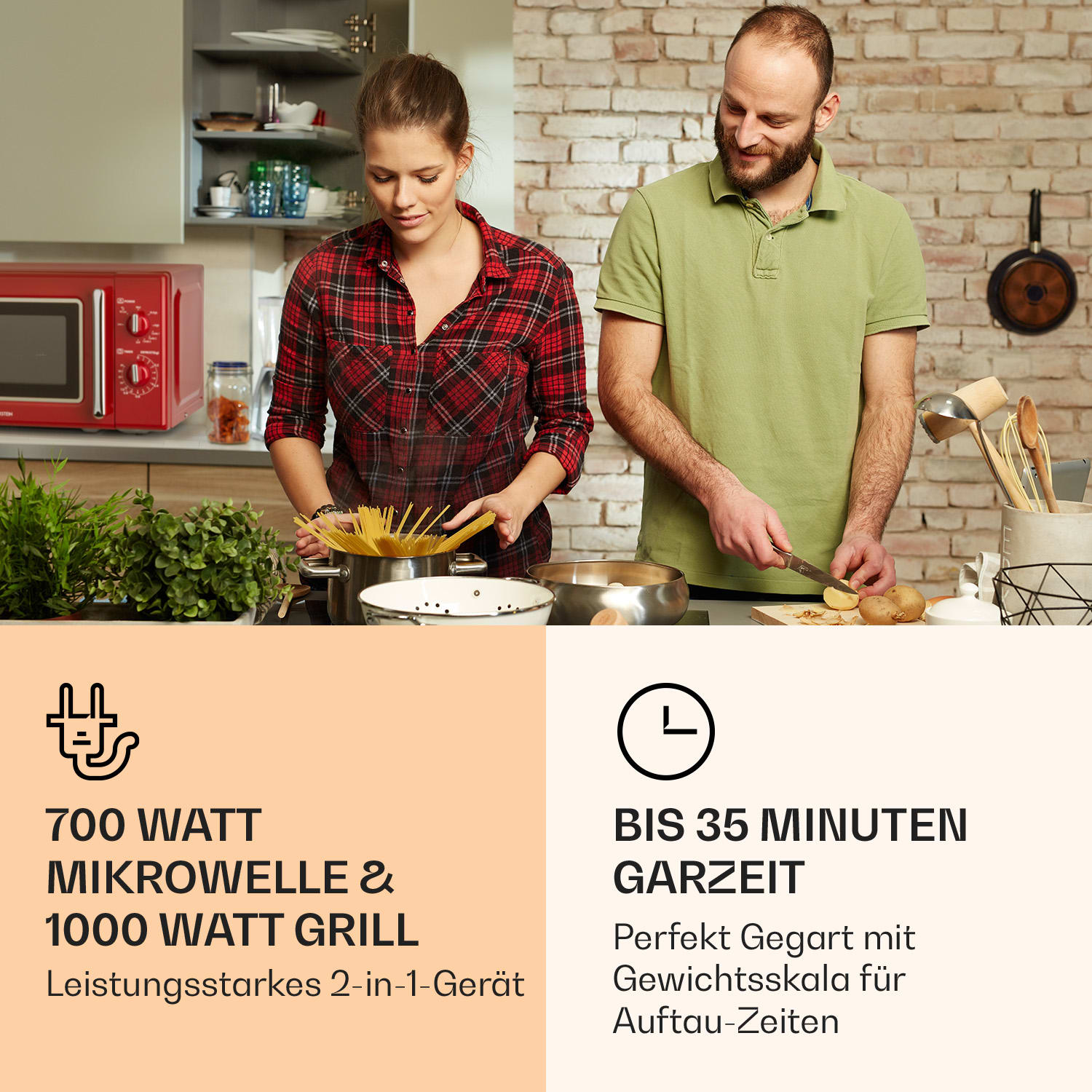 Caroline Mikrowellen-Grill 20 Ltr 700 W / 1000 W Ø 25,5cm Retro Rot