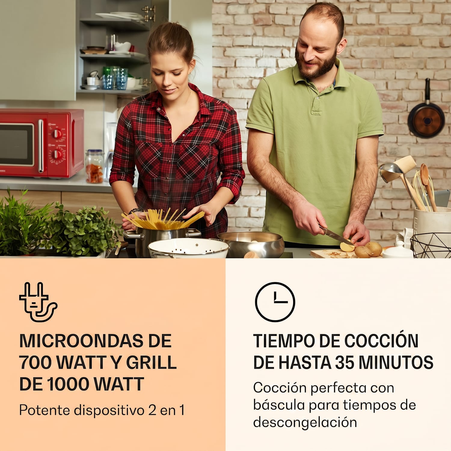 Caroline Microondas con grill | 20 litros | Microondas de 700 W/Grill de 1000 W | Plato giratorio de 25,5 cm de Ø | QuickSelect | Diseño retro Rojo
