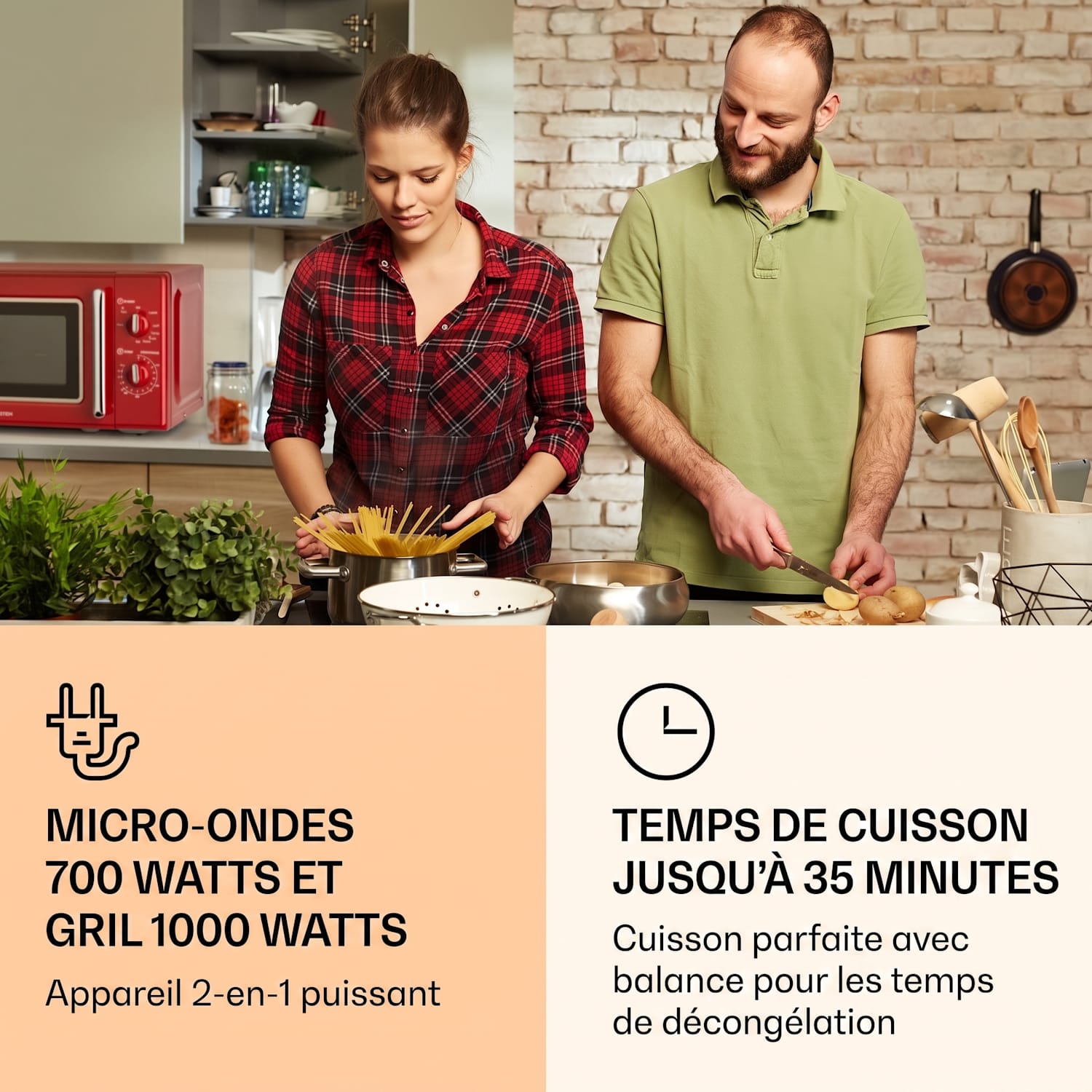 Caroline micro-ondes gril | 20 litres | 700 W micro-ondes / 1000 W gril | plateau tournant Ø 25,5cm | QuickSelect | design rétro Rouge