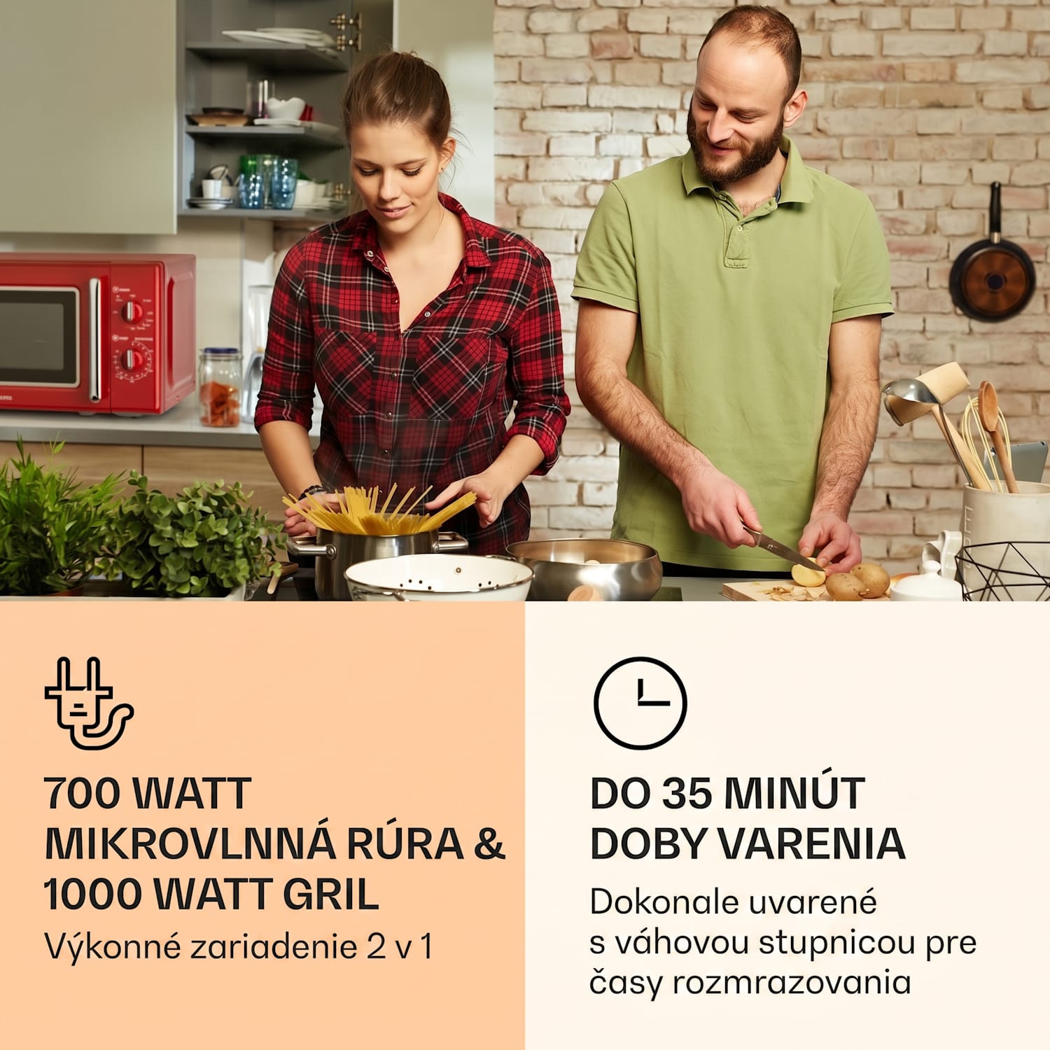 Caroline, mikrovlnná rúra, 20 l, 700/1000 W, Ø 25,5 cm, QuickSelect, retro, červená Červená