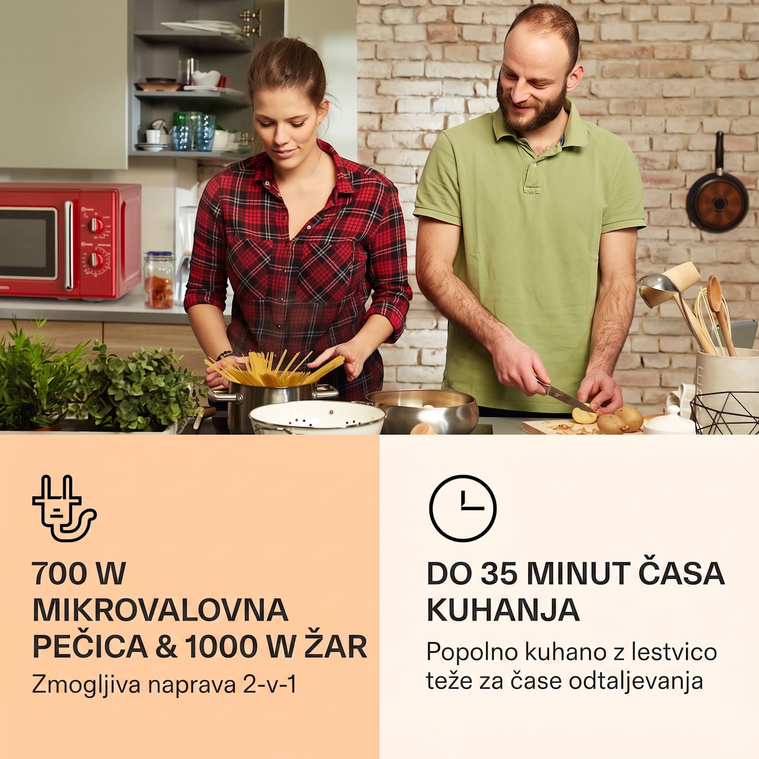 Caroline Mikrovalovna pečica, 20l 700 / 1000 W Ø25,5cm QuickSelect Retro rdeča barva Rdeča