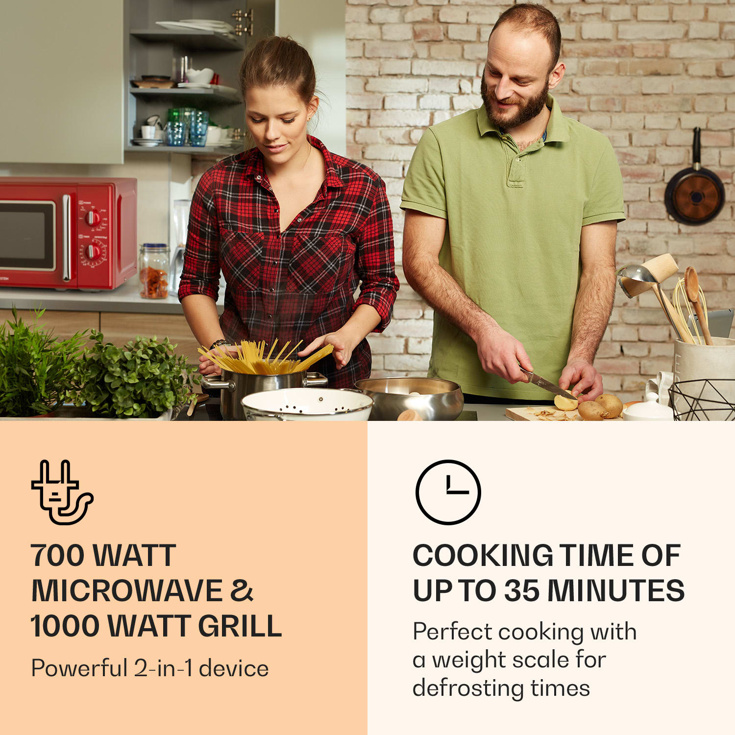 Caroline, mikrovlnná trouba, 20 l, 700/1000 W, Ø 25.5 cm, QuickSelect, retro, červená Červená