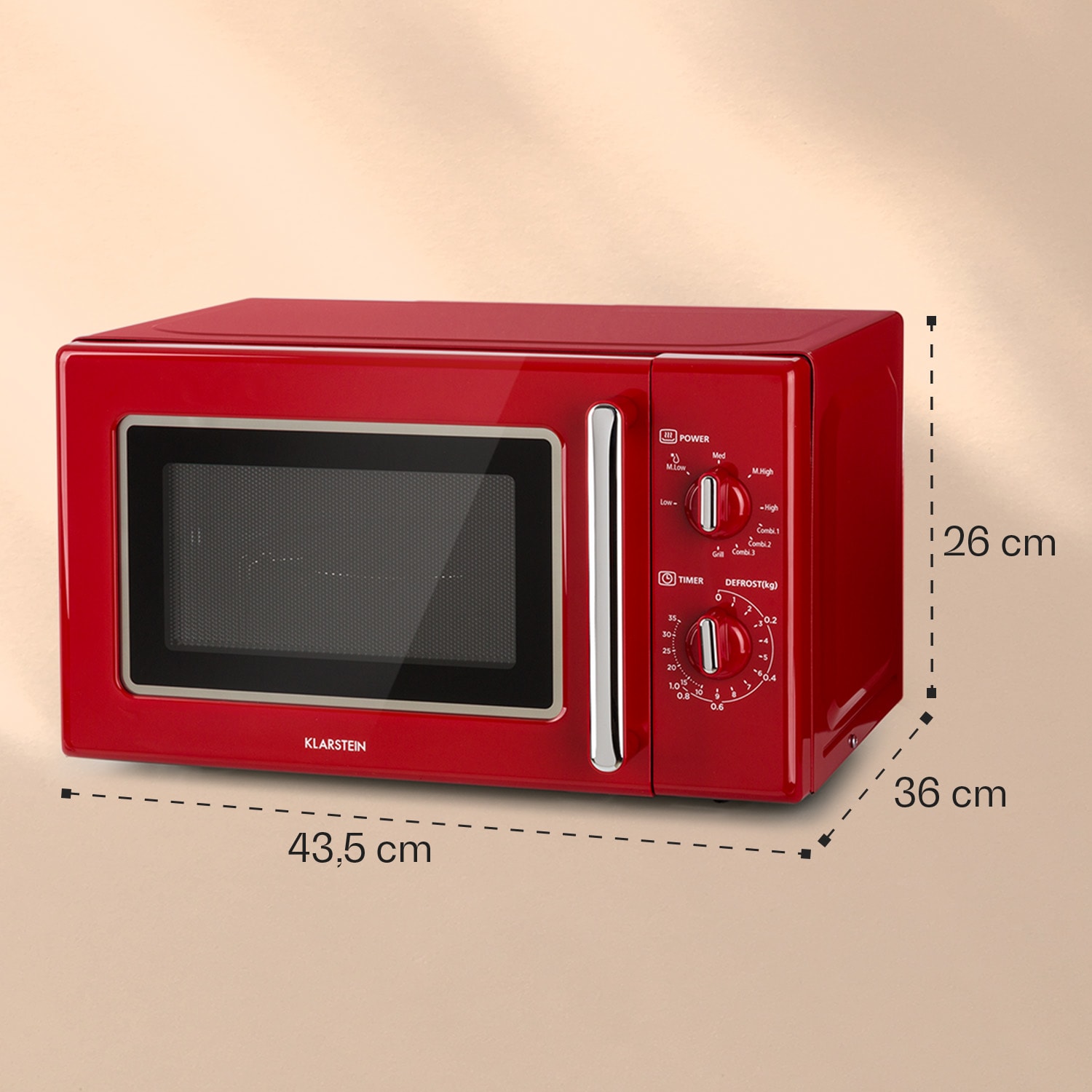 Caroline, mikrovlnná rúra, 20 l, 700/1000 W, Ø 25,5 cm, QuickSelect, retro, červená Červená