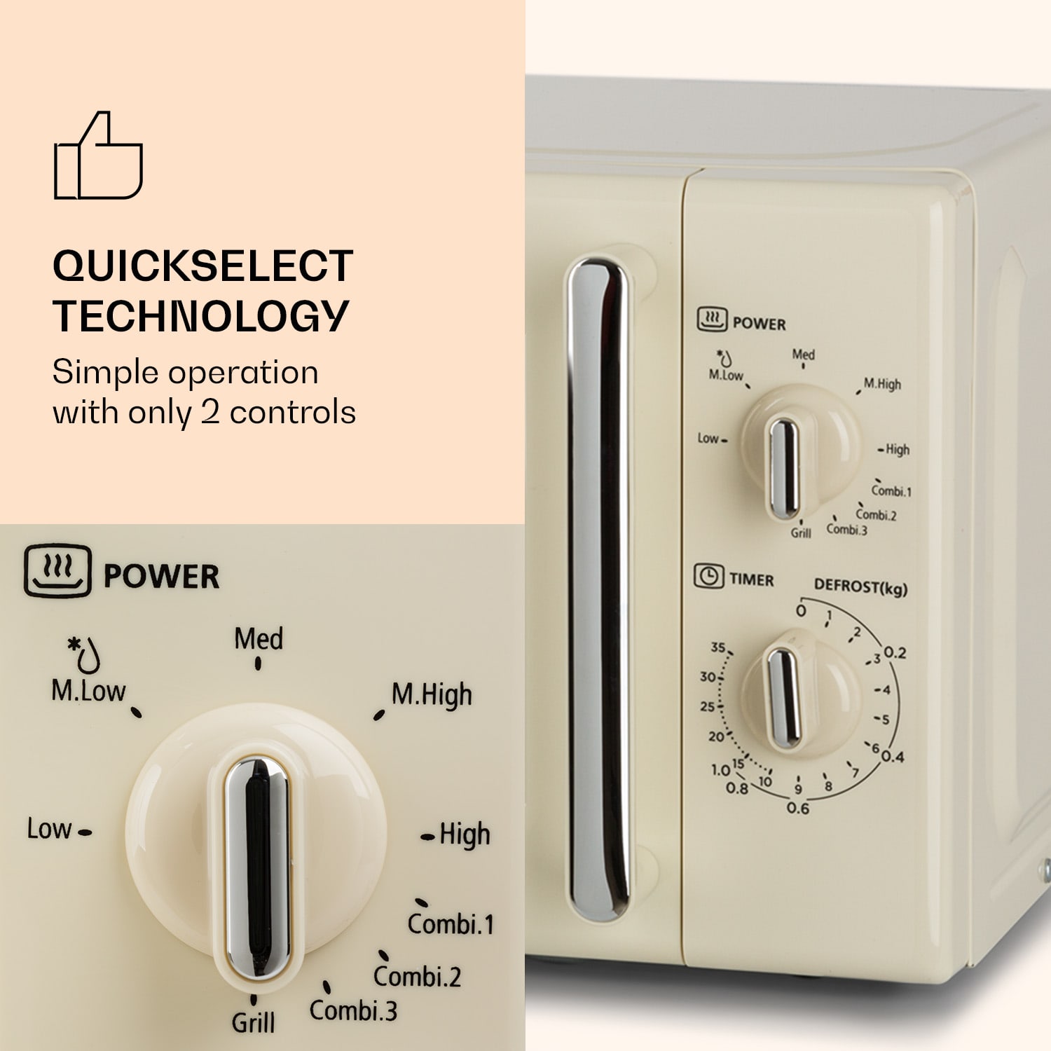 Caroline microwave grill | 20 litres | 700 W microwave / 1000 W grill | turntable Ø 25.5 cm | QuickSelect | retro design Vintage Cream
